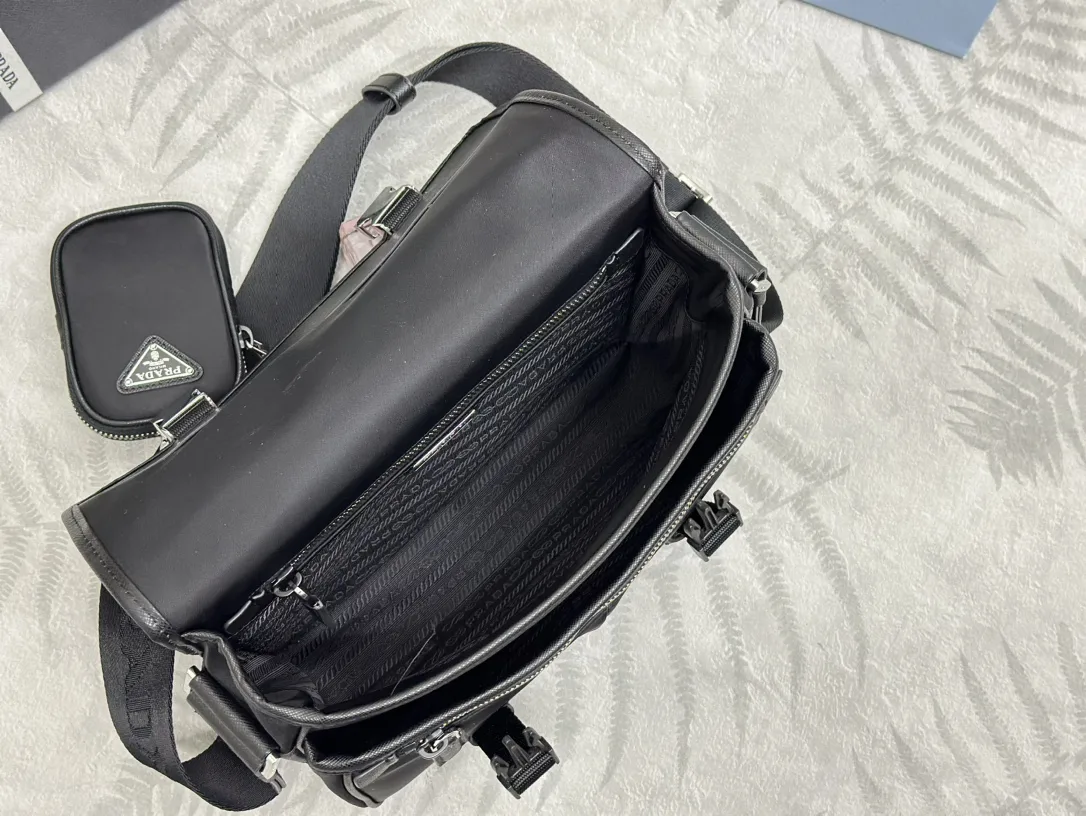 Nylon Saffiano-Trim Messenger Bag with Pouch D78016385 — view 6