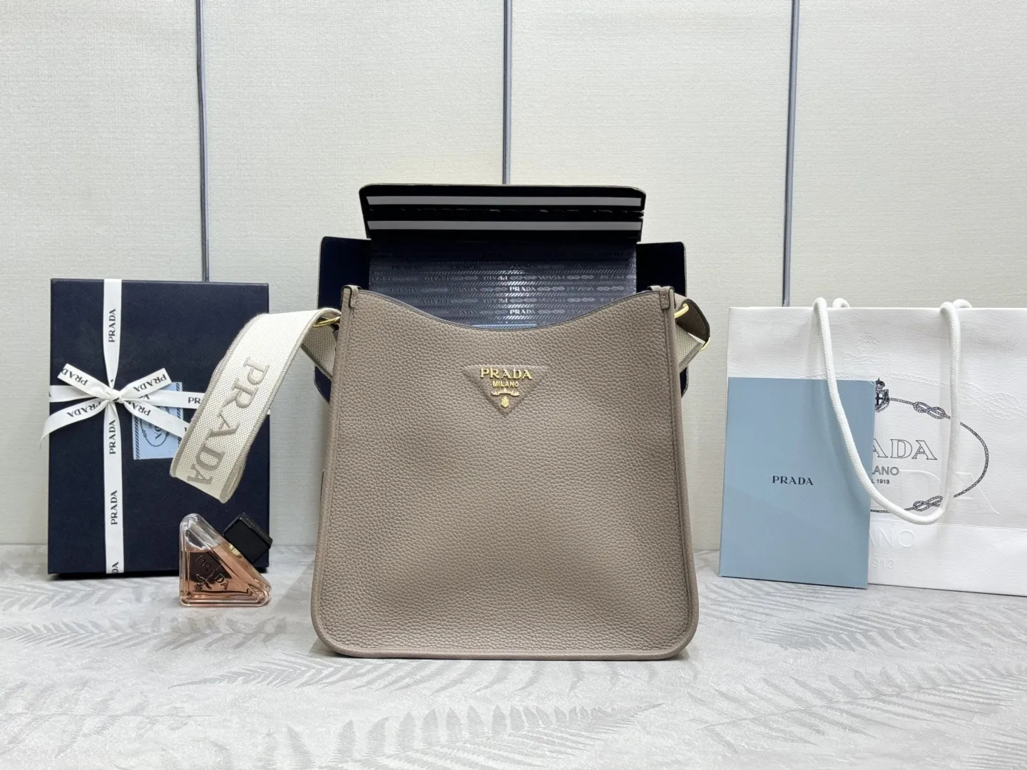 Prada Grained Leather Crossbody Bag with Logo Strap D105016388