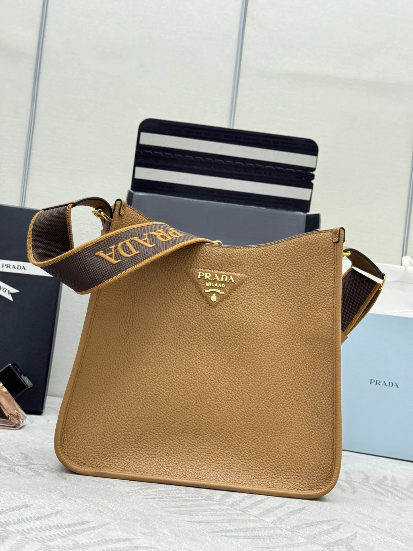 Prada Grained Leather Crossbody Bag with Logo Strap D105016389