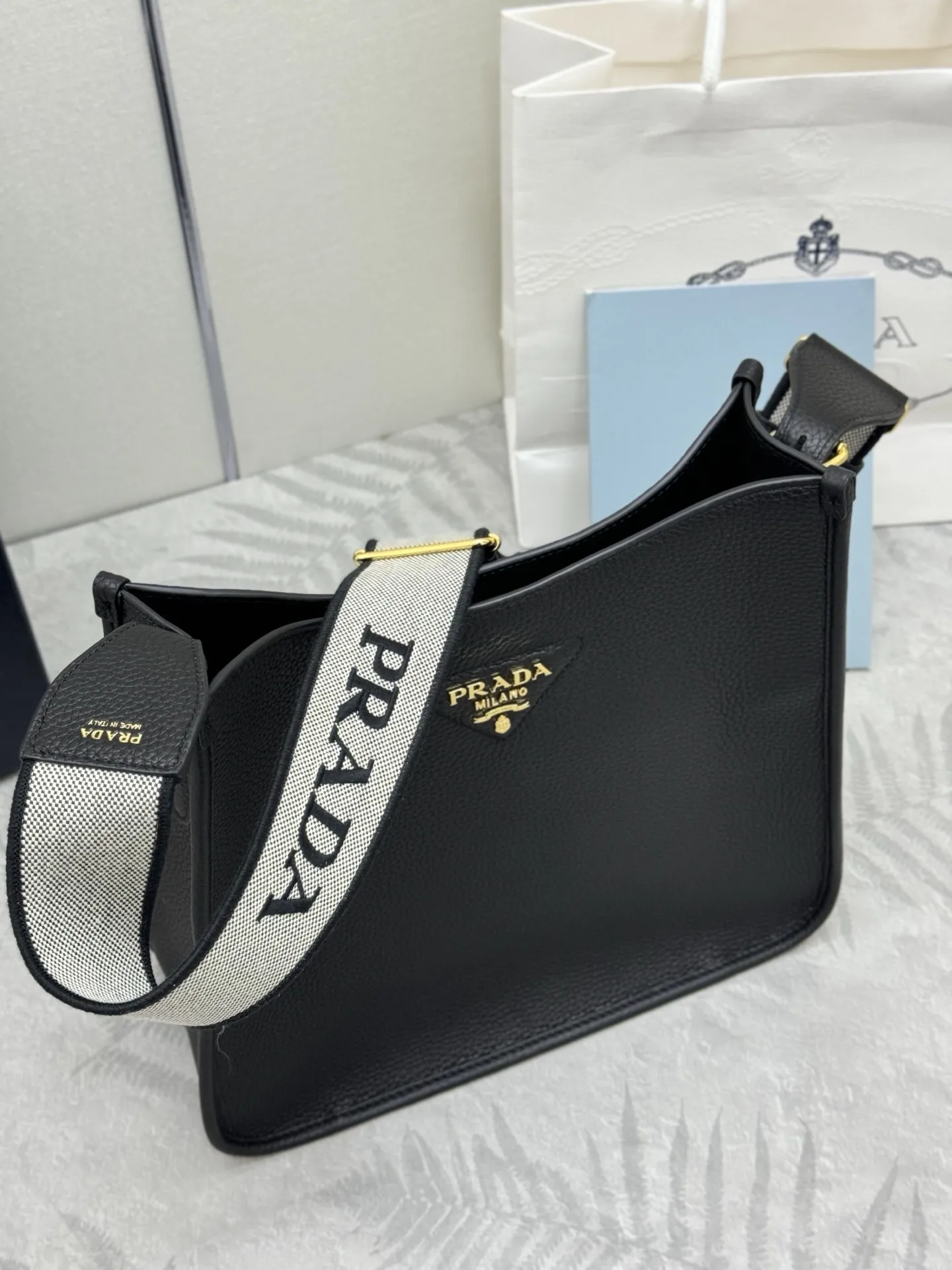Prada Grained Leather Crossbody Bag with Logo Strap D105016390 — view 3