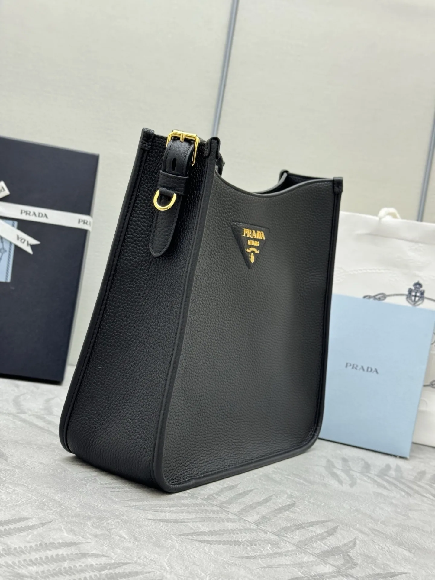 Prada Grained Leather Crossbody Bag with Logo Strap D105016390 — view 4
