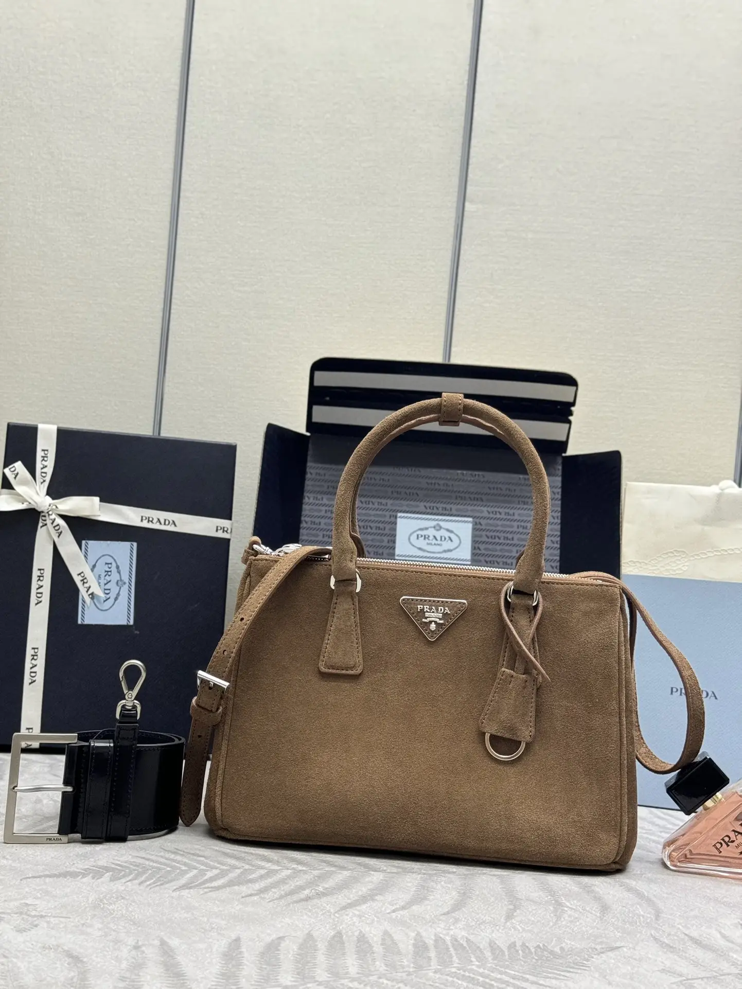Prada Suede Saffiano Leather Double Handle Tote Bag D100016528