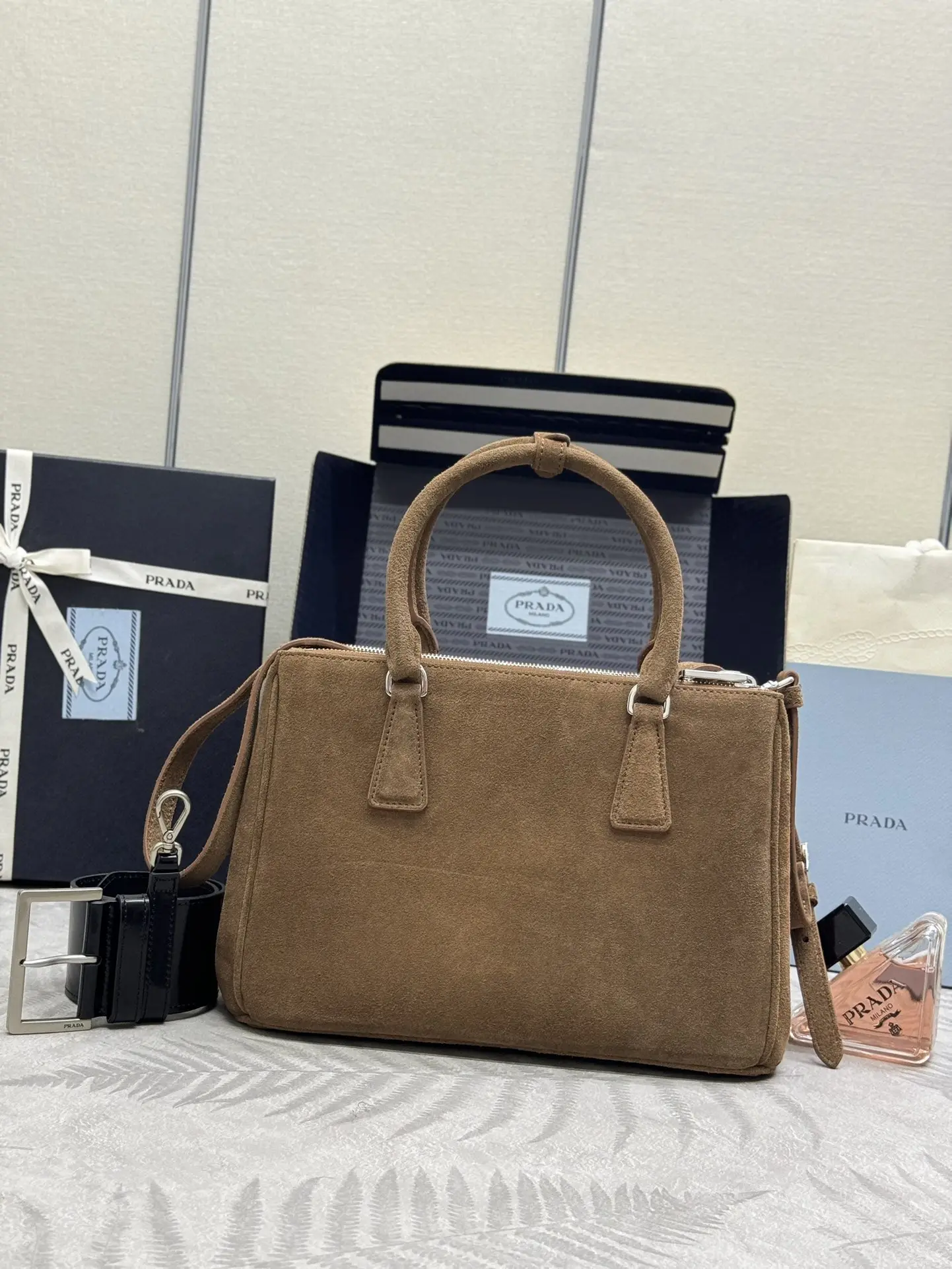 Prada Suede Saffiano Leather Double Handle Tote Bag D100016528 — view 2