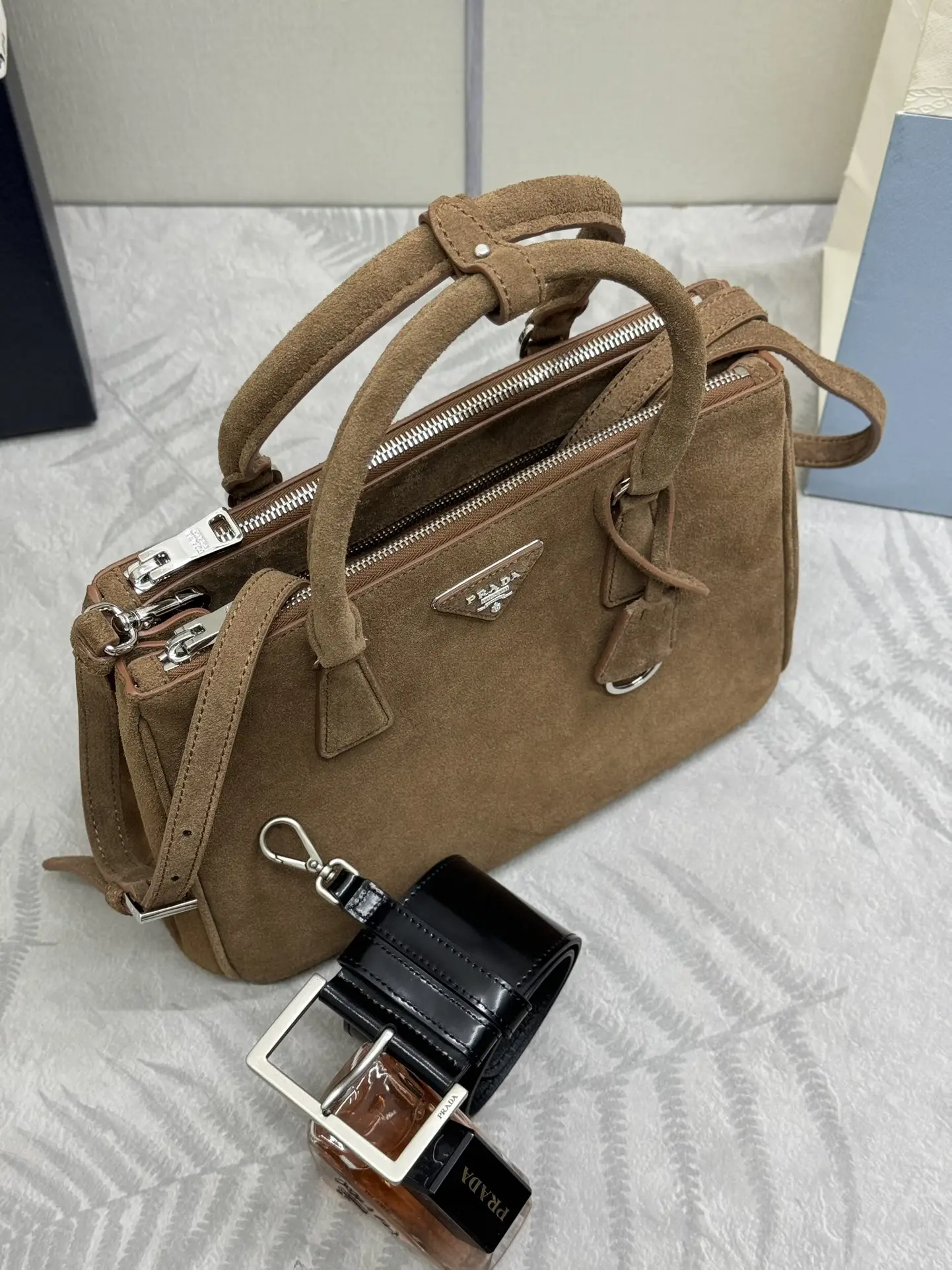 Prada Suede Saffiano Leather Double Handle Tote Bag D100016528 — view 3