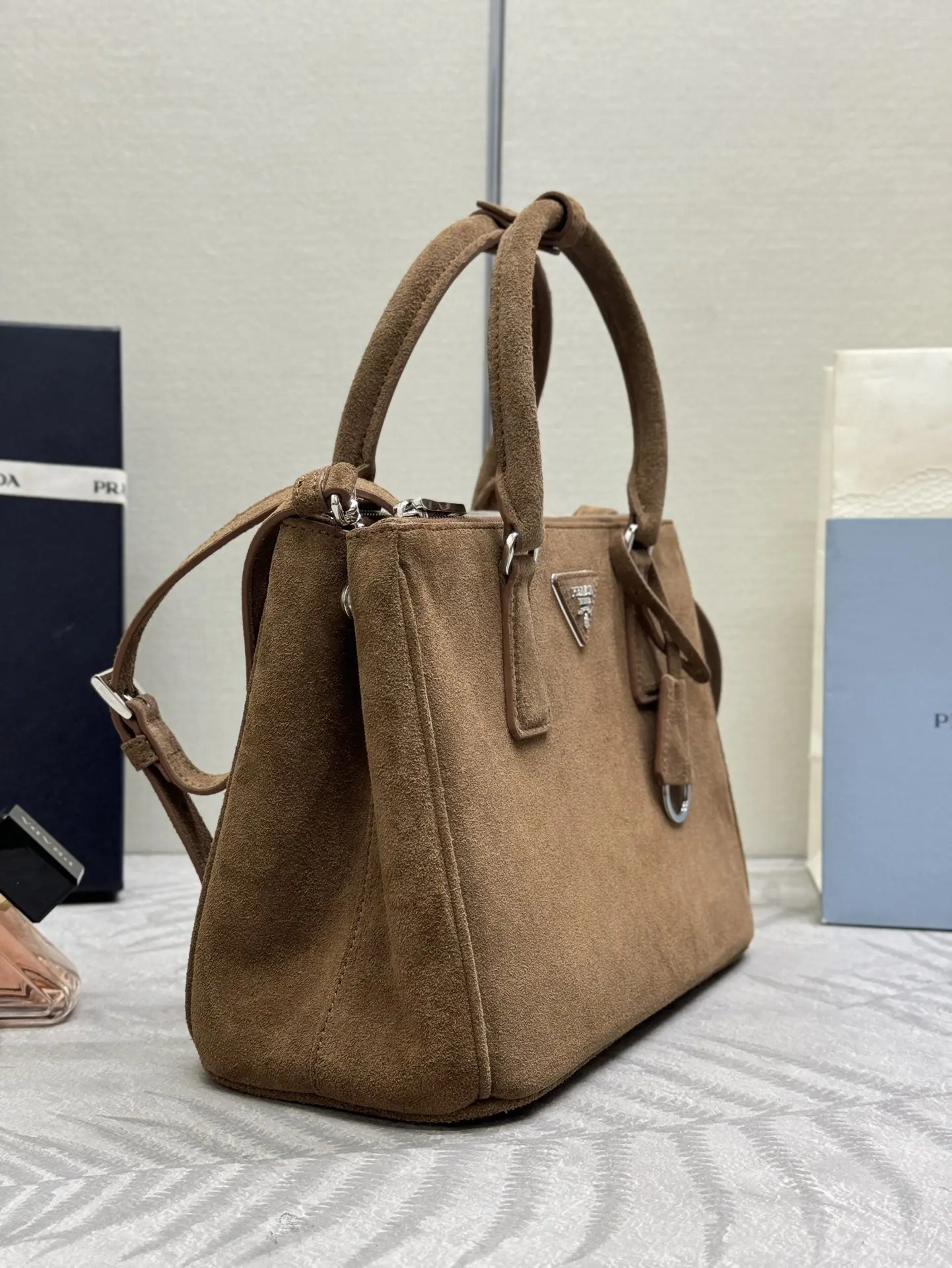 Prada Suede Saffiano Leather Double Handle Tote Bag D100016528 — view 4