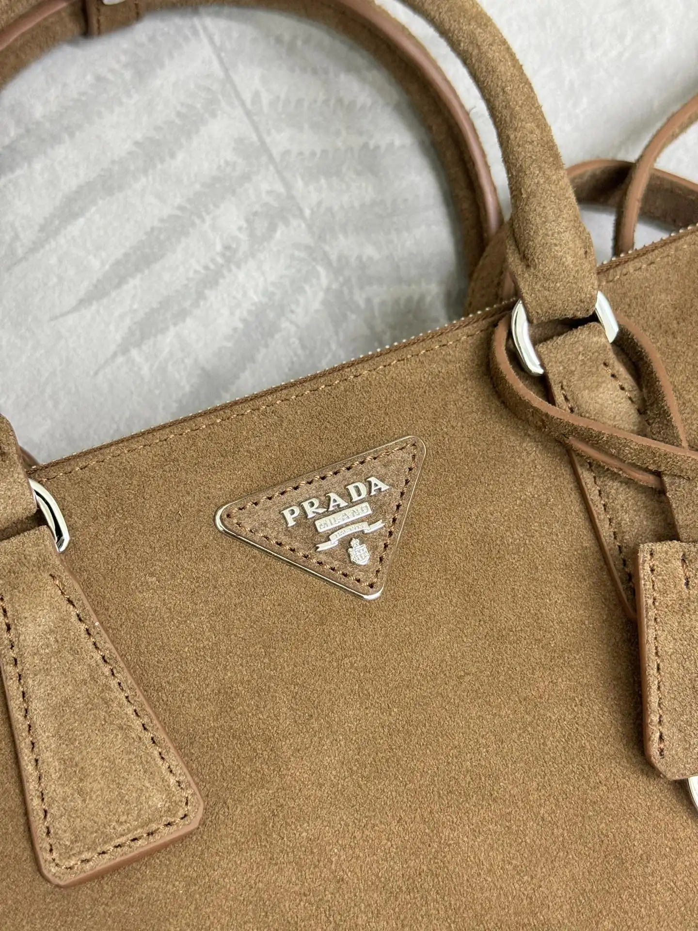 Prada Suede Saffiano Leather Double Handle Tote Bag D100016528 — view 6