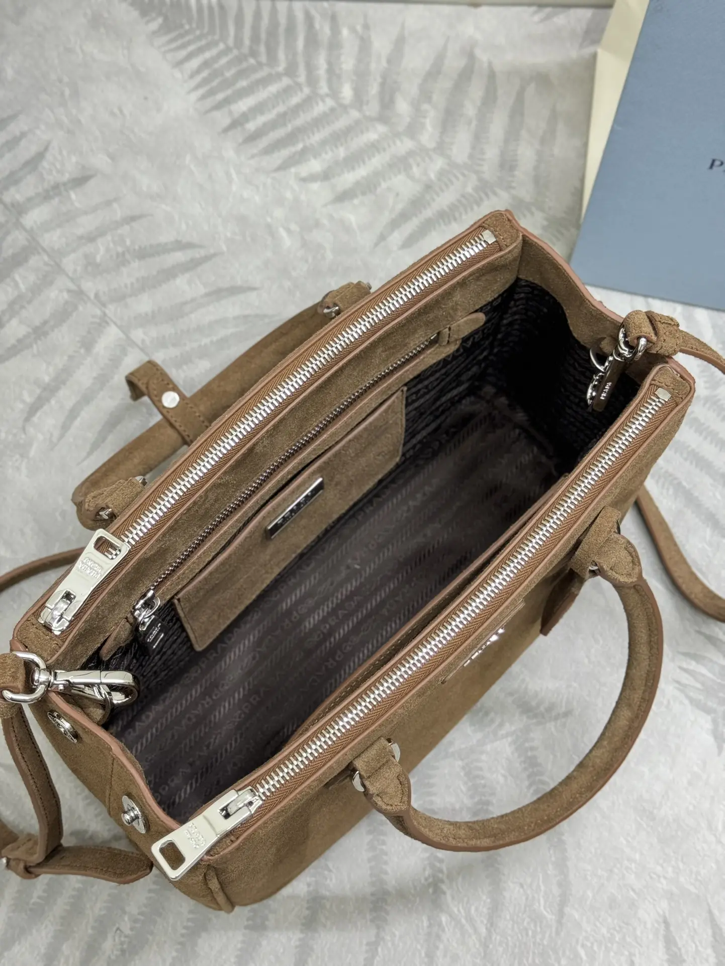Prada Suede Saffiano Leather Double Handle Tote Bag D100016528 — view 7