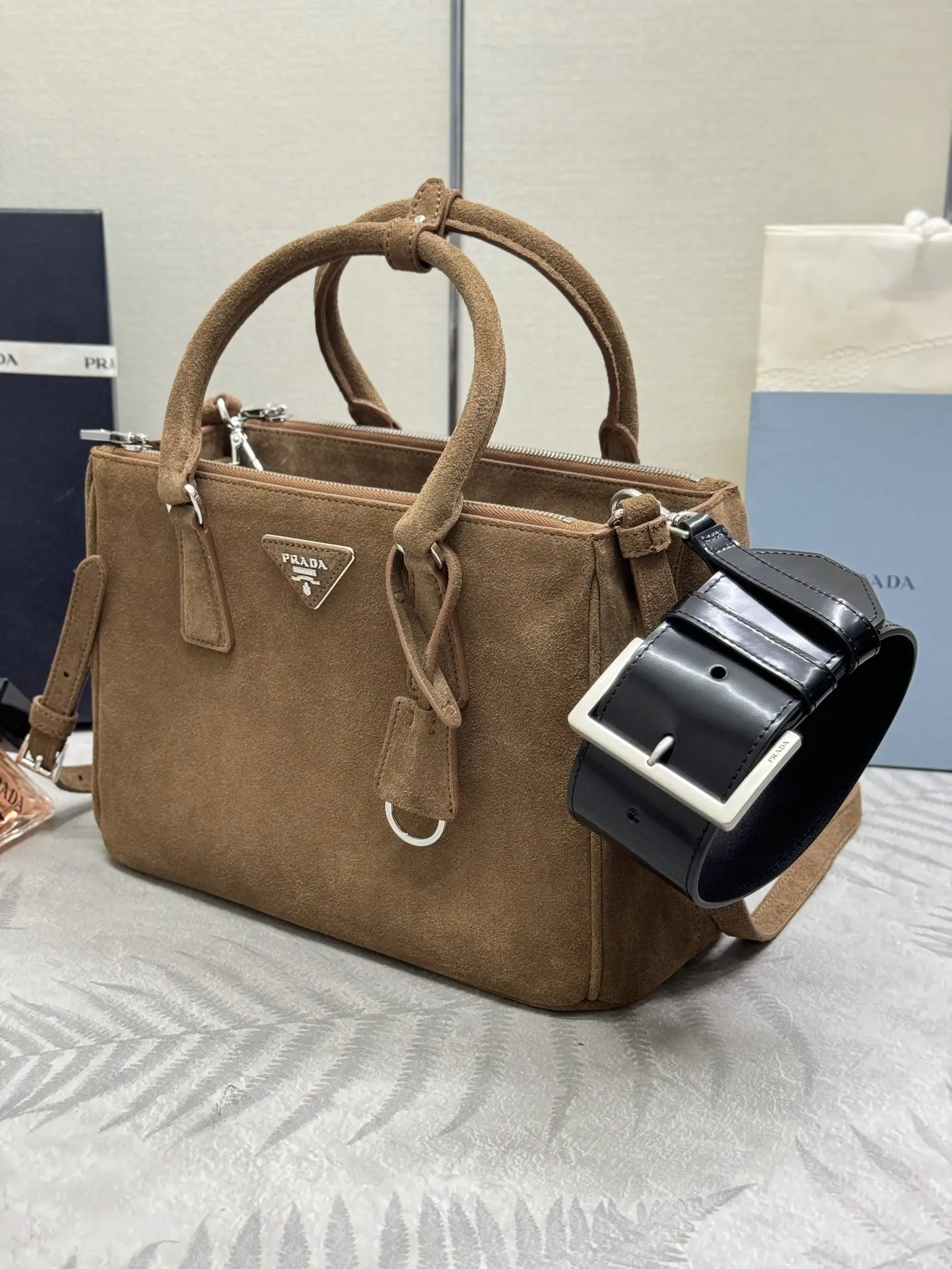 Prada Suede Saffiano Leather Double Handle Tote Bag D100016528 — view 8