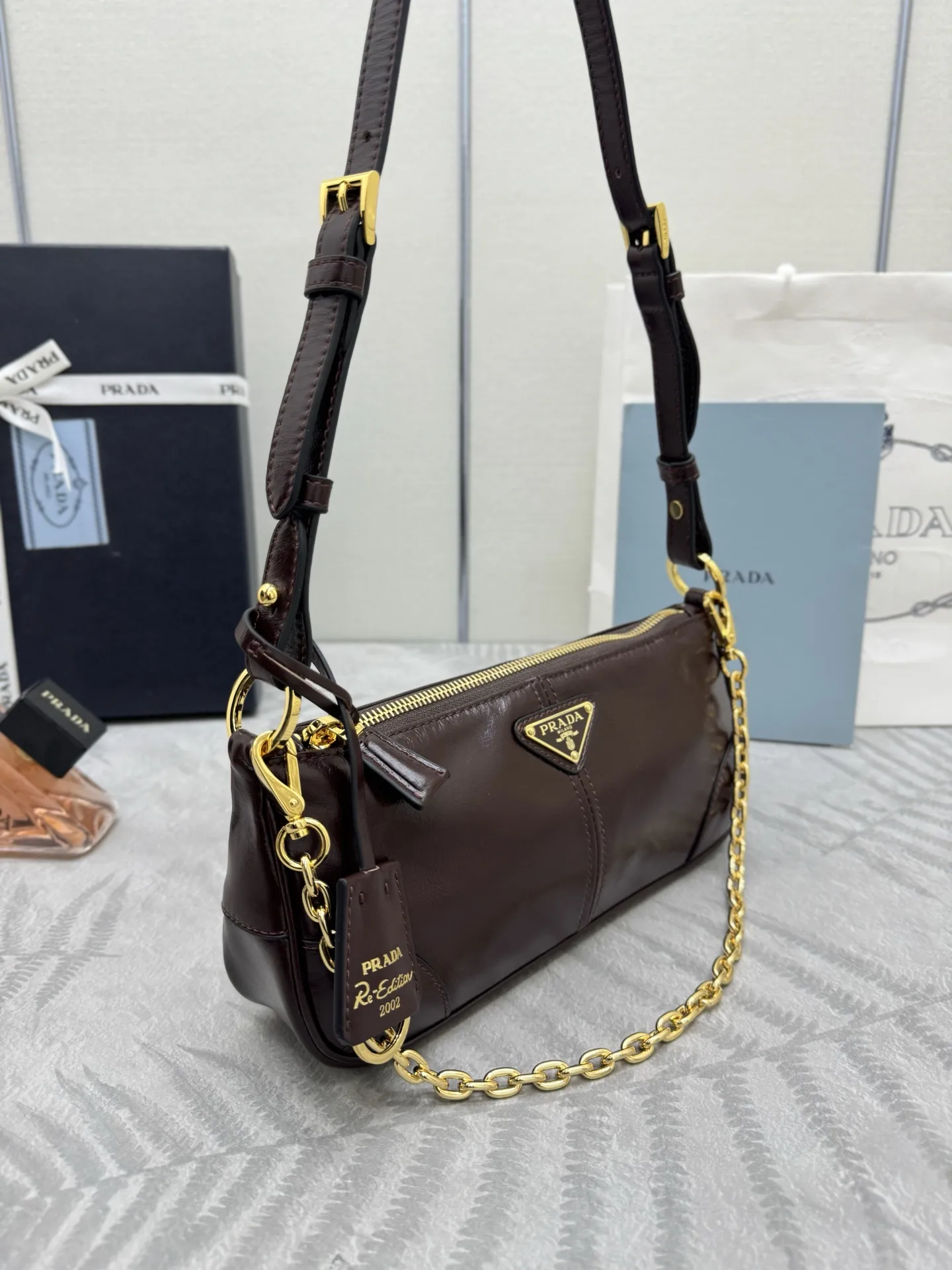 Prada 1BC221 Oiled Leather Shoulder Bag D88016399 — view 6