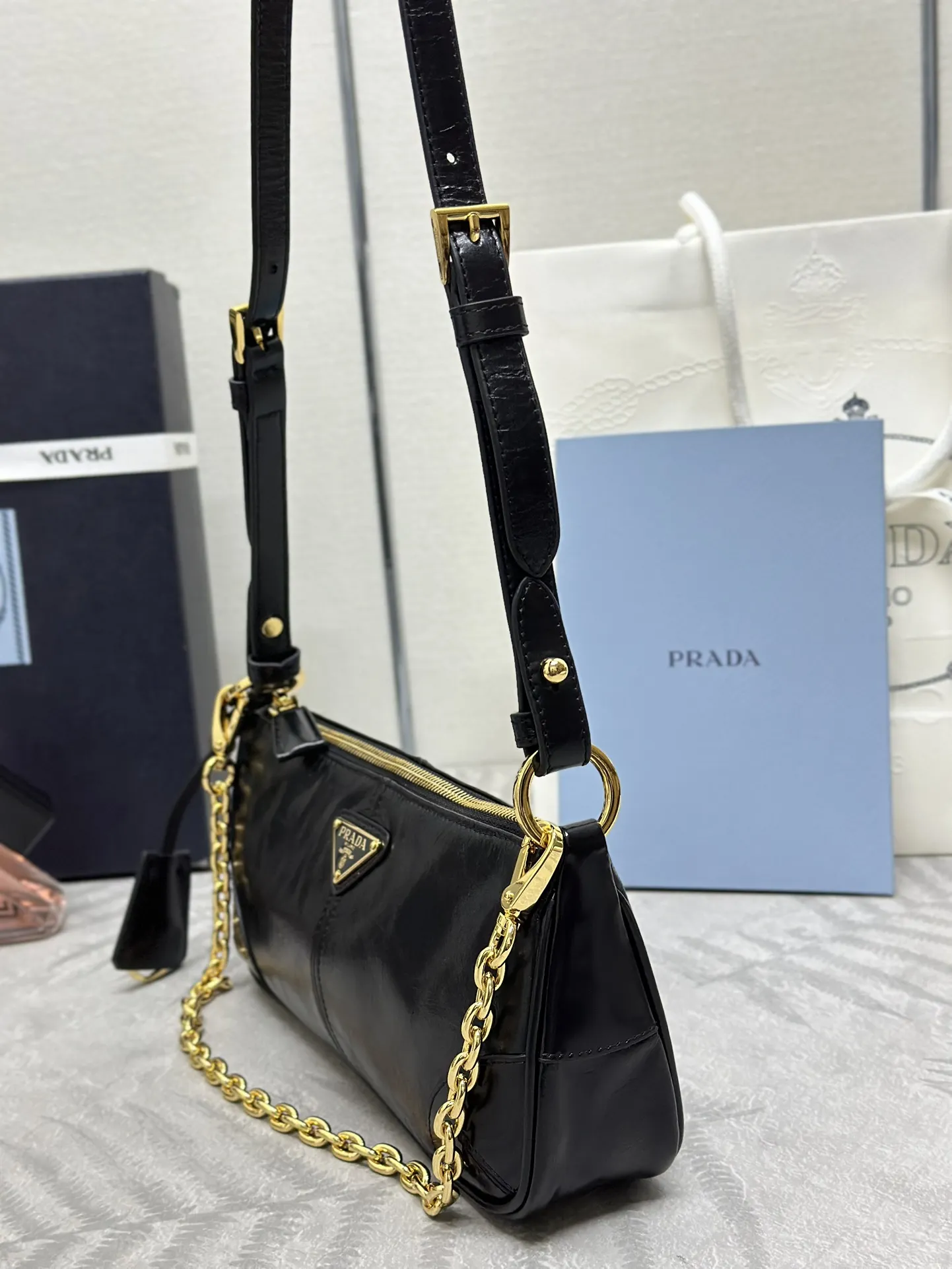 Prada 1BC221 Oiled Leather Shoulder Bag D88016400 — view 6