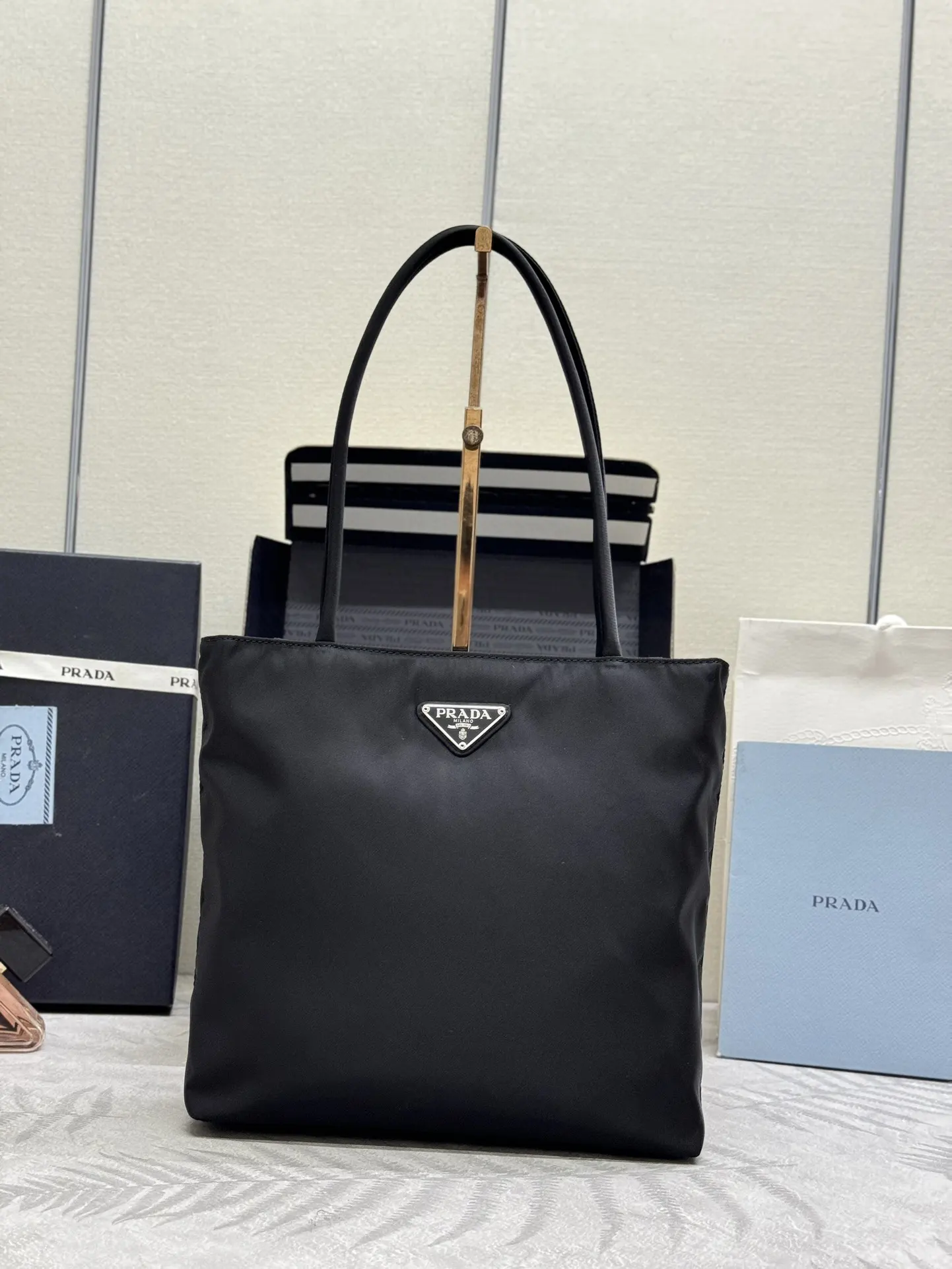 Small Nylon Triangle Logo Tote Bag D50016414