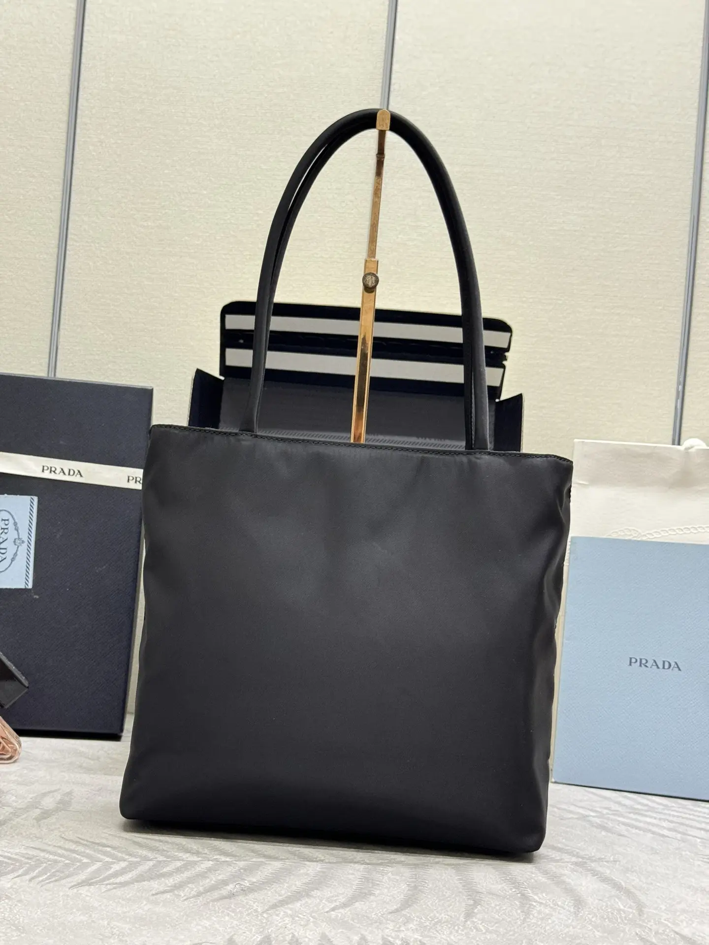 Small Nylon Triangle Logo Tote Bag D50016414 — view 2