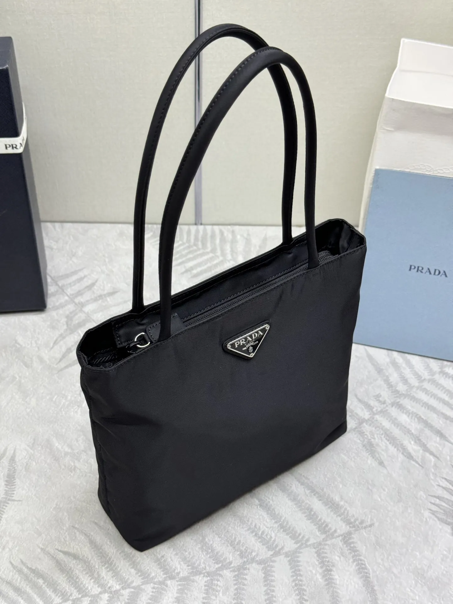 Small Nylon Triangle Logo Tote Bag D50016414 — view 3