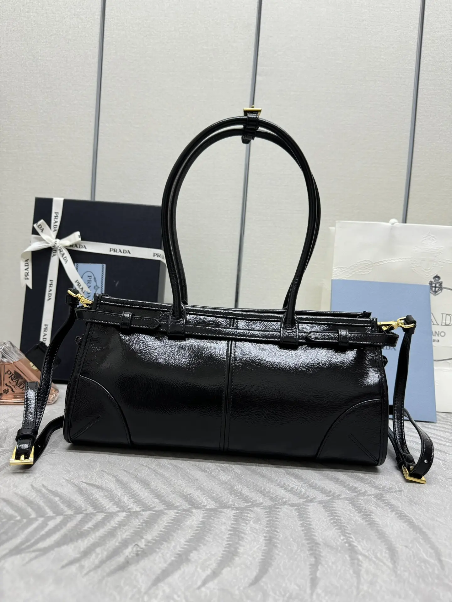 Prada Soft Lux Patent Leather Top-Handle Bag D102016427 — view 2
