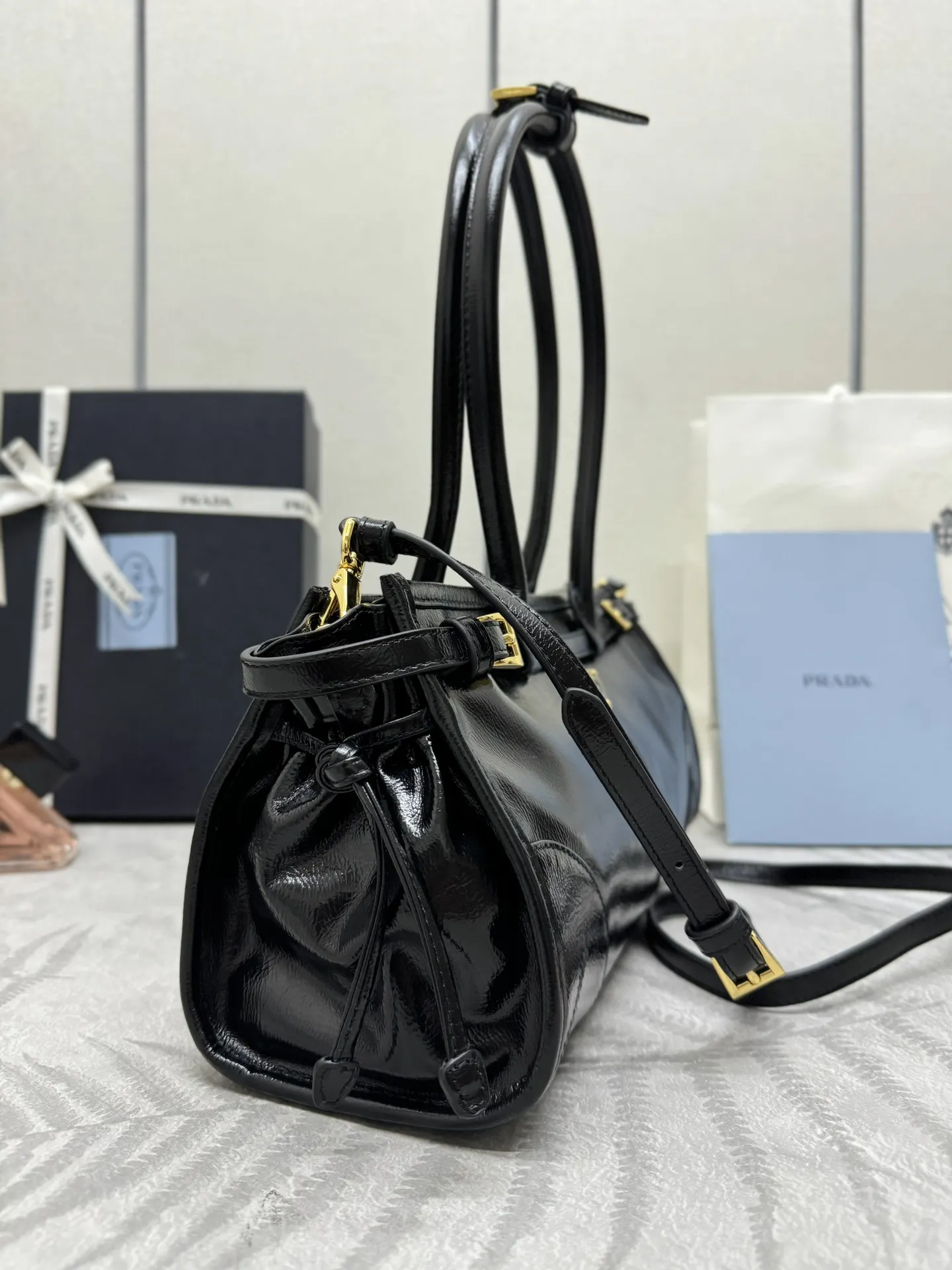 Prada Soft Lux Patent Leather Top-Handle Bag D102016427 — view 3