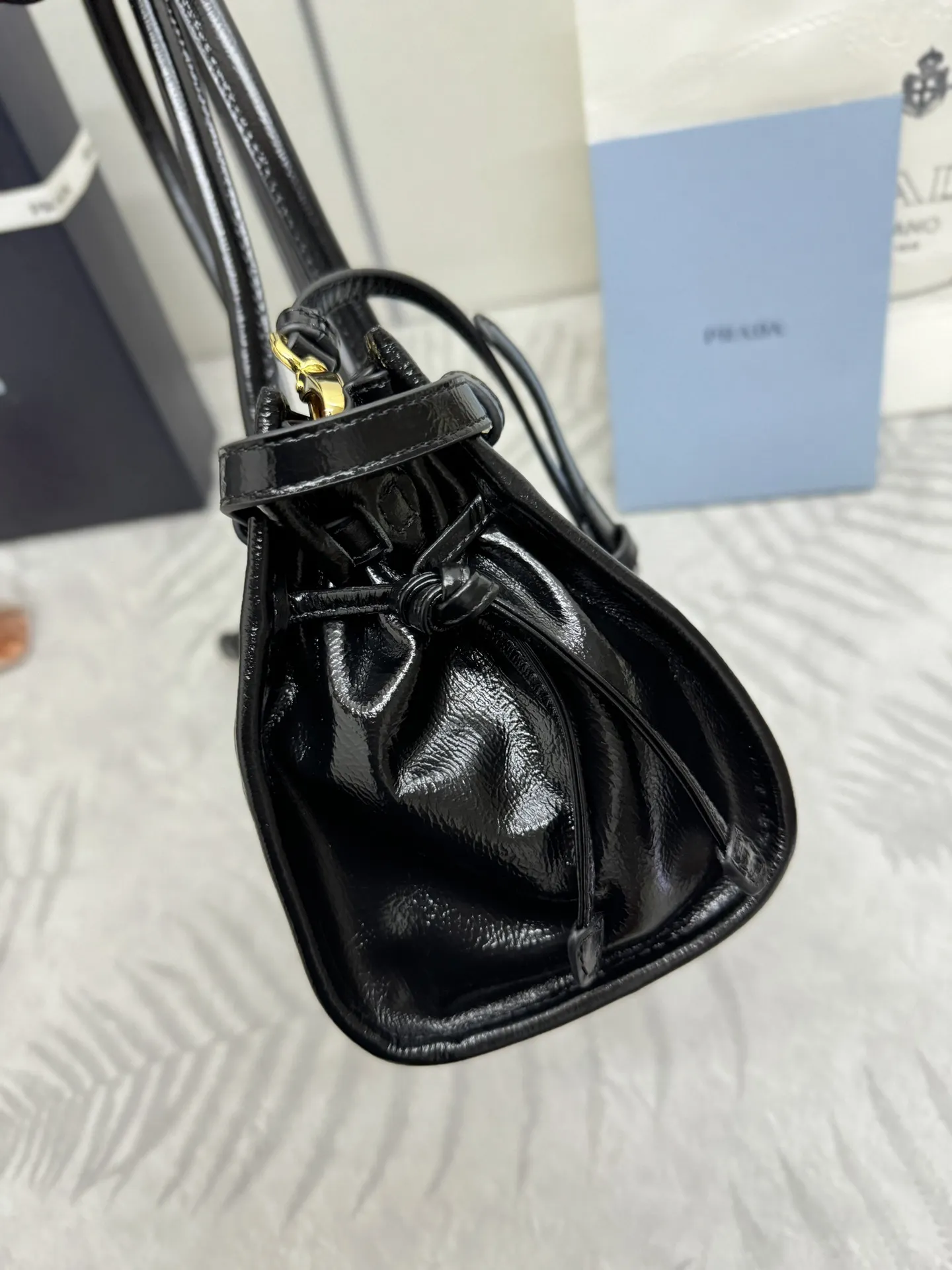 Prada Soft Lux Patent Leather Top-Handle Bag D102016427 — view 5