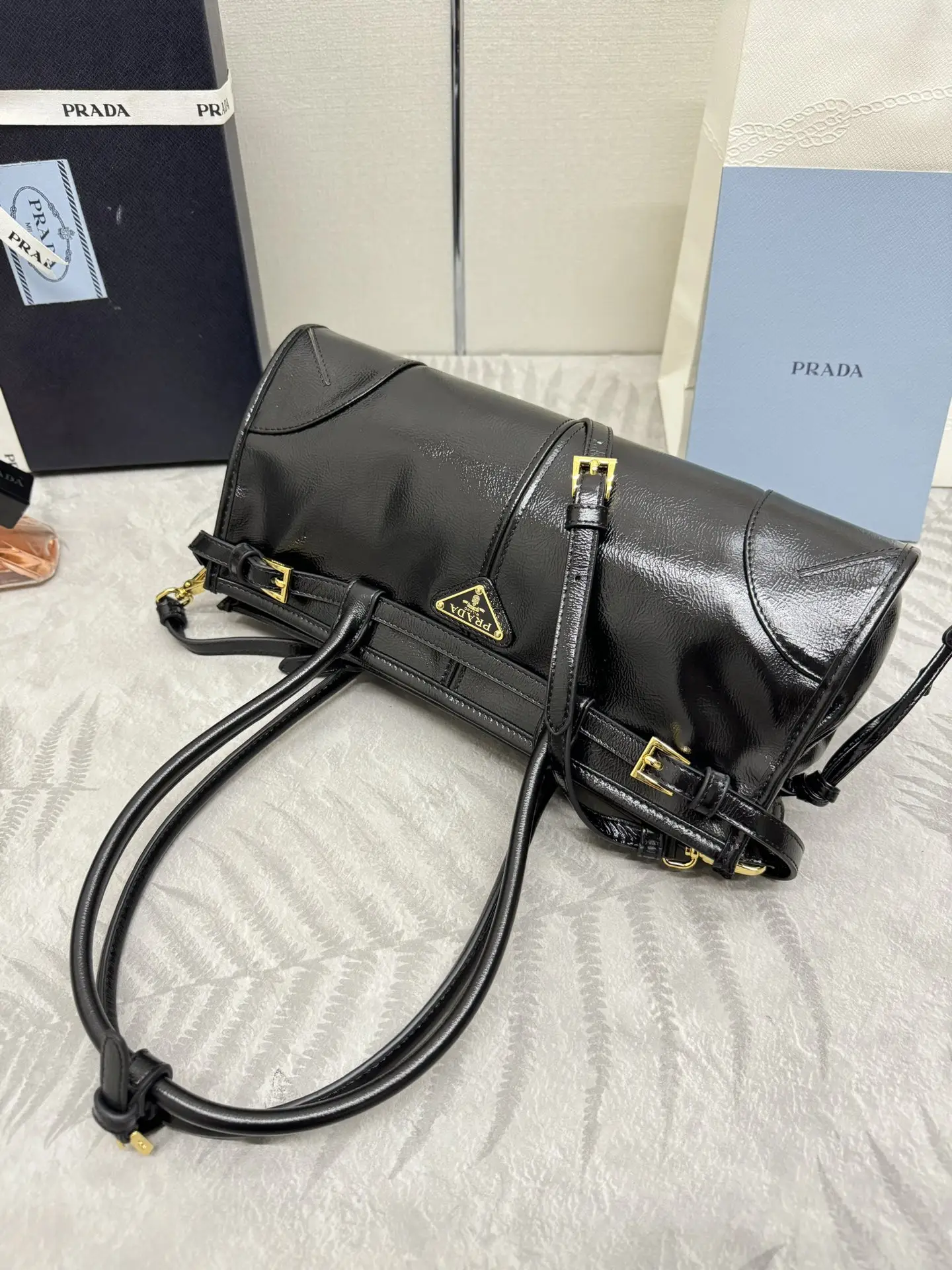 Prada Soft Lux Patent Leather Top-Handle Bag D102016427 — view 6