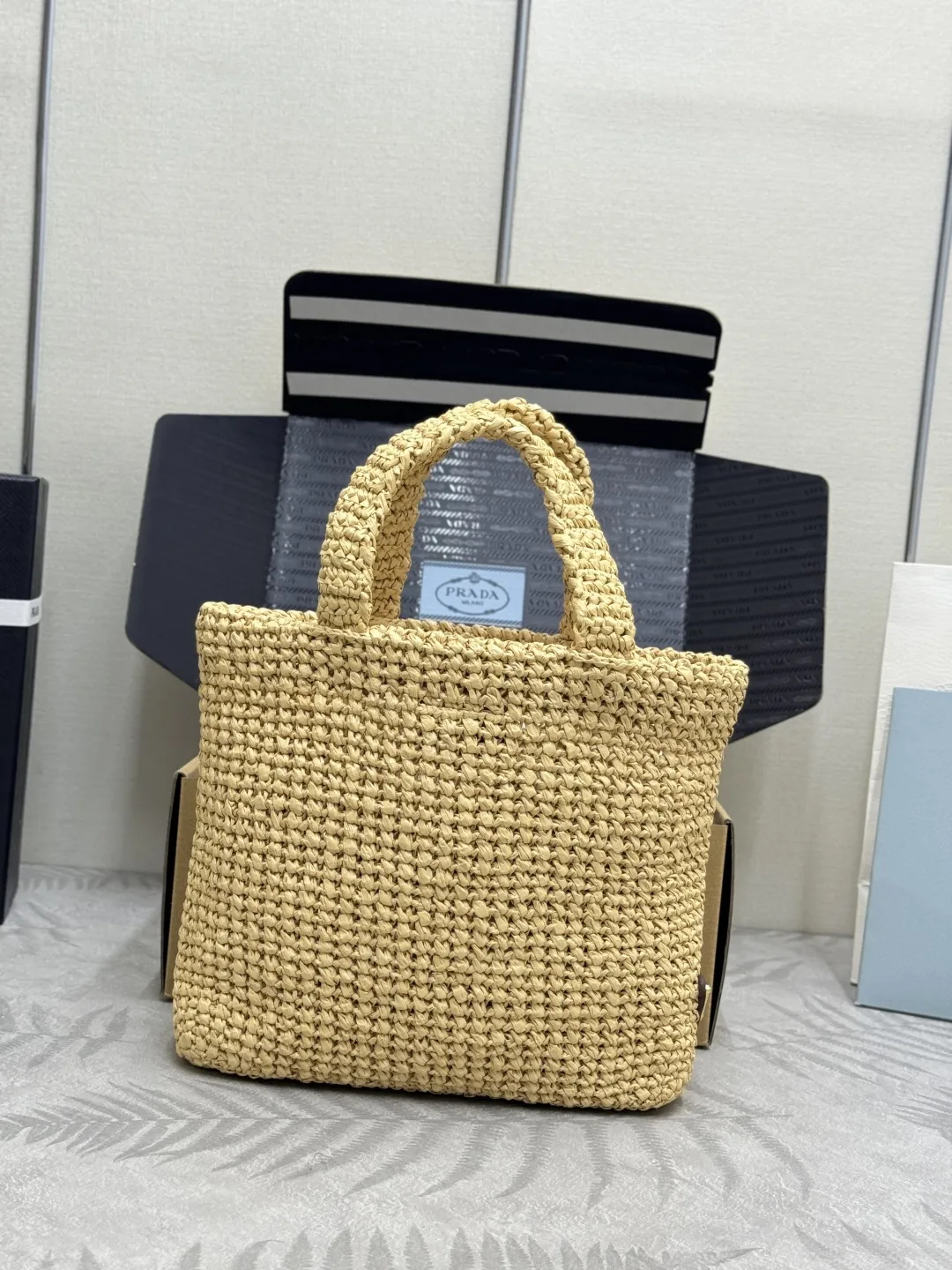 Prada Raffia Effect Small Tote Bag D76016435 — view 2
