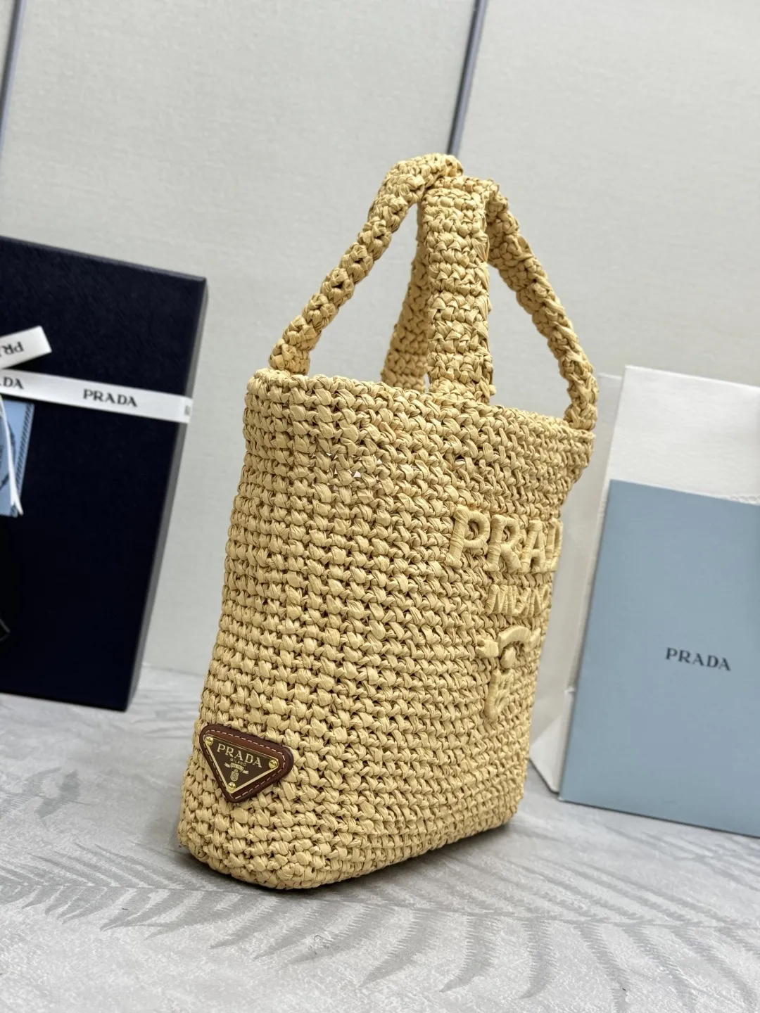 Prada Raffia Effect Small Tote Bag D76016435 — view 4