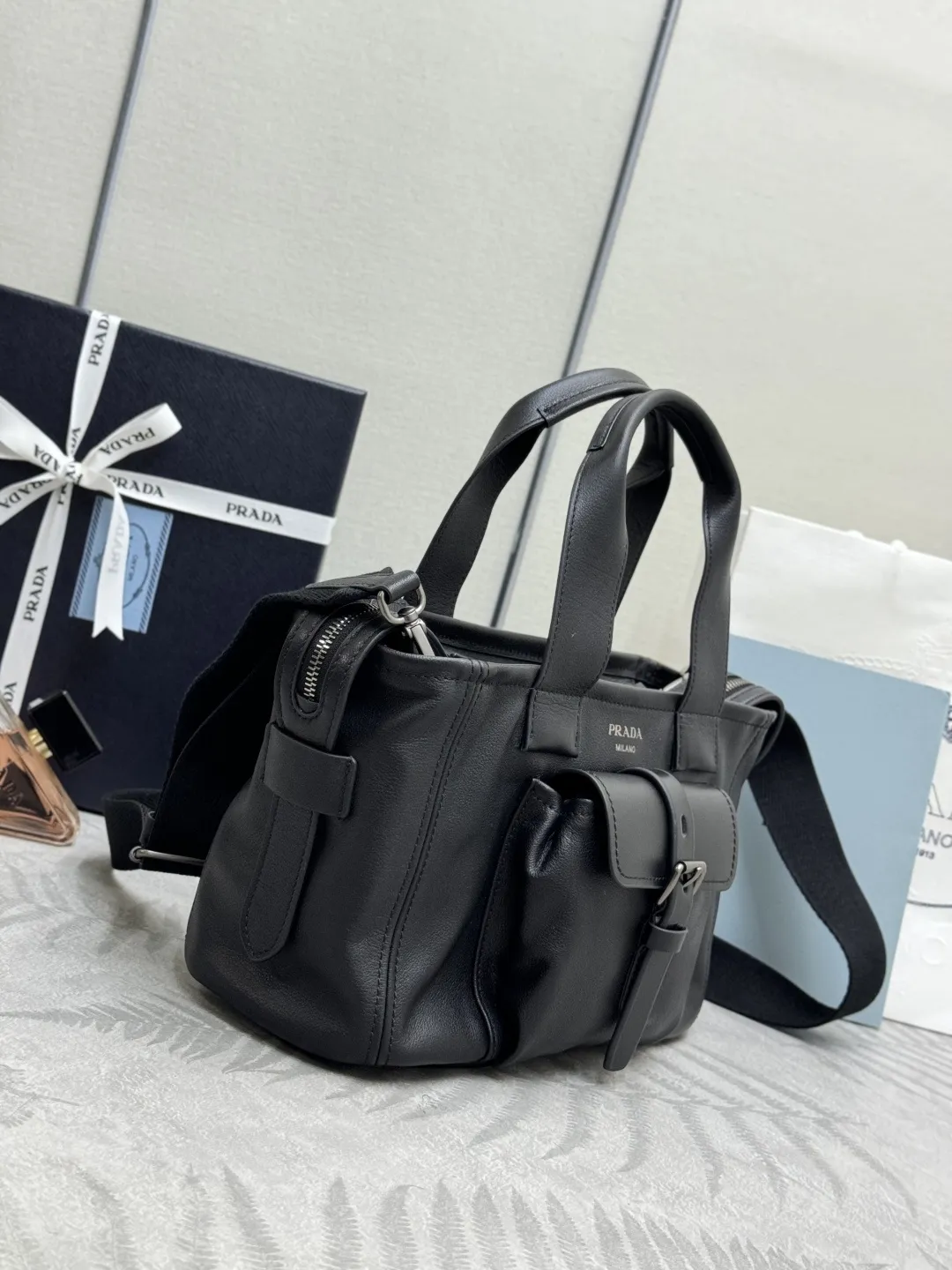Prada Route Leather Mini Tote Bag D108016518 — view 4