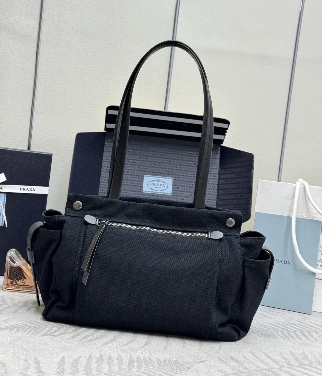 Prada Route Large Canvas & Leather Tote Bag D98016441 — view 2