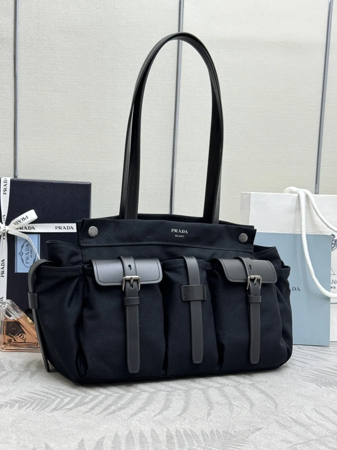 Prada Route Large Canvas & Leather Tote Bag D98016441 — view 3