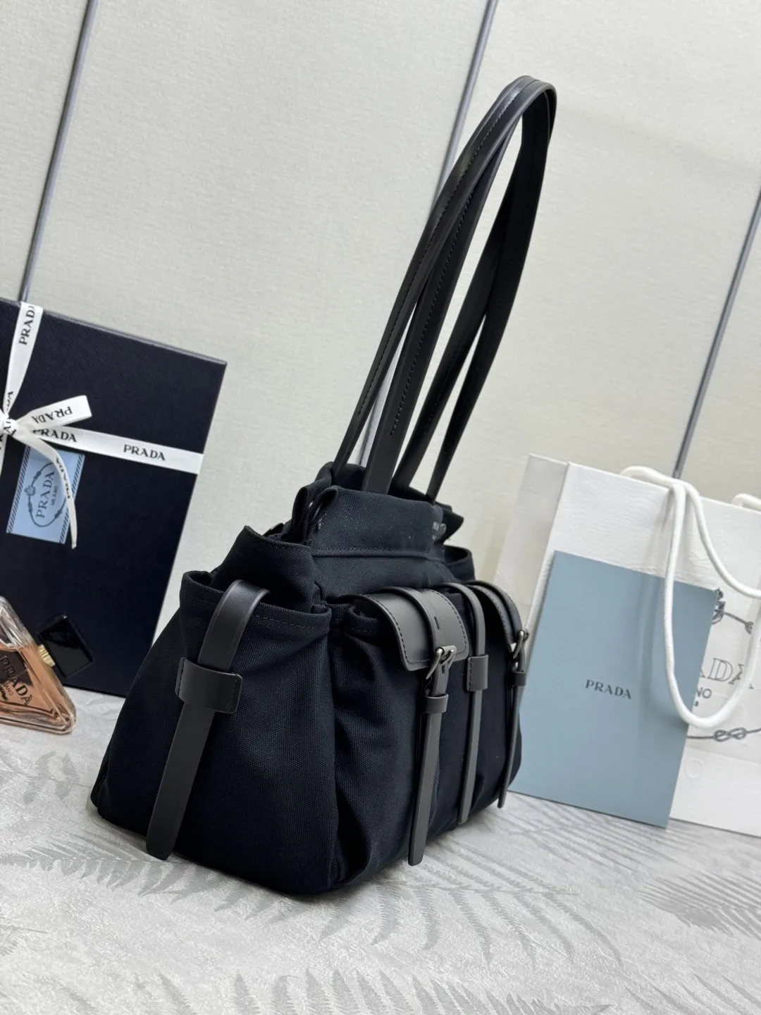 Prada Route Large Canvas & Leather Tote Bag D98016441 — view 4