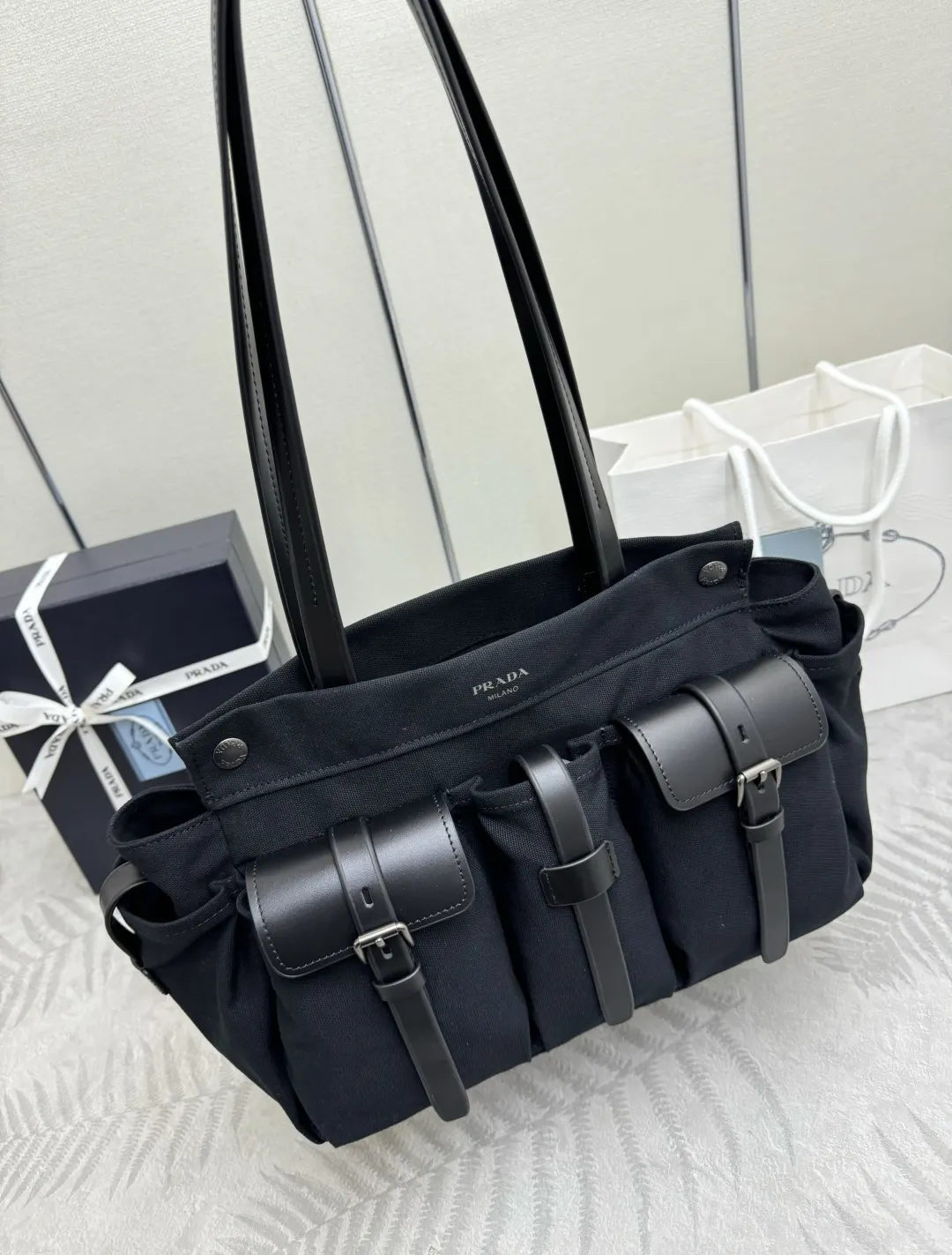 Prada Route Large Canvas & Leather Tote Bag D98016441 — view 5
