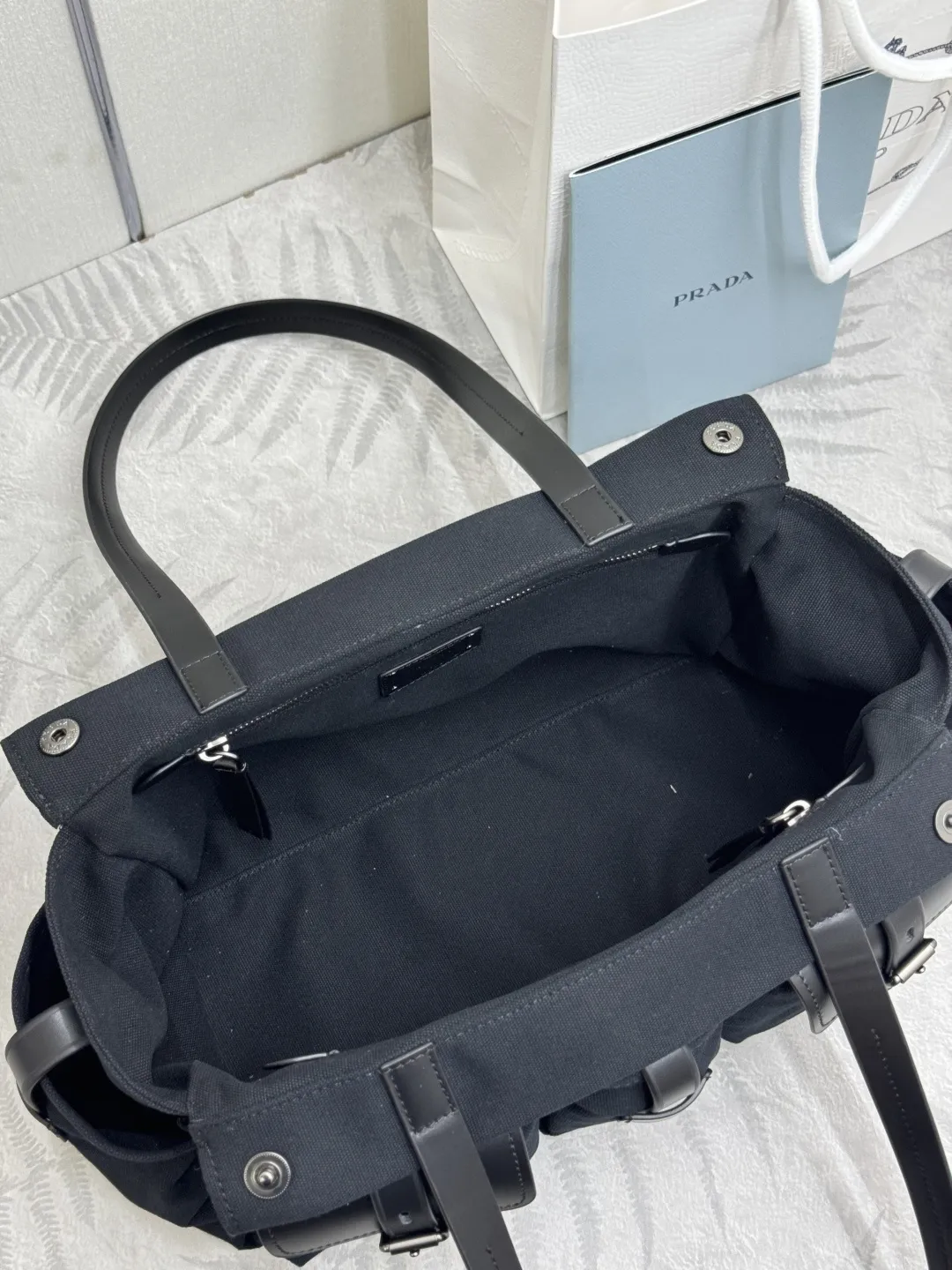 Prada Route Large Canvas & Leather Tote Bag D98016441 — view 8