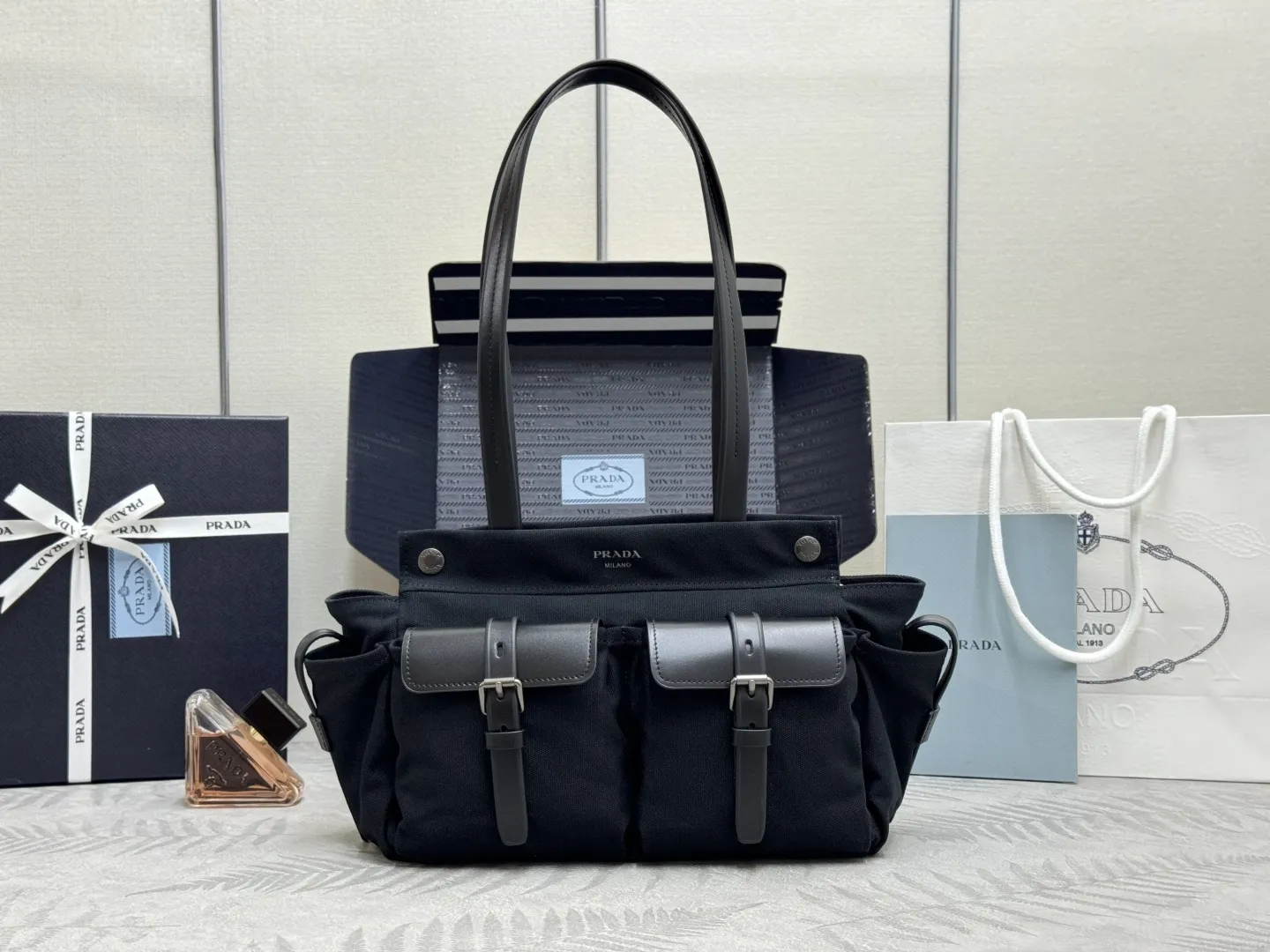 Prada Route Medium Canvas Tote Bag D96016442