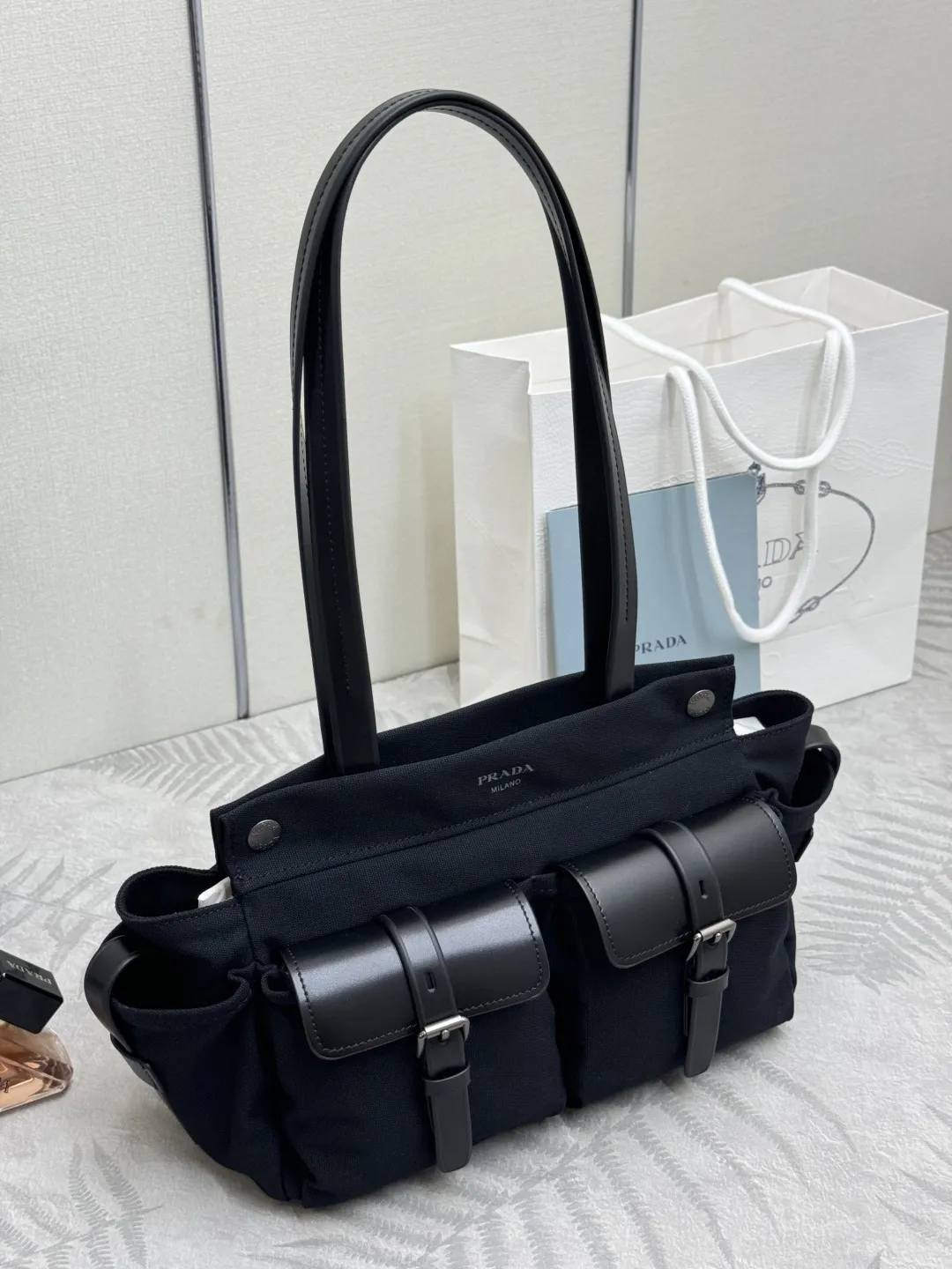 Prada Route Medium Canvas Tote Bag D96016442 — view 3