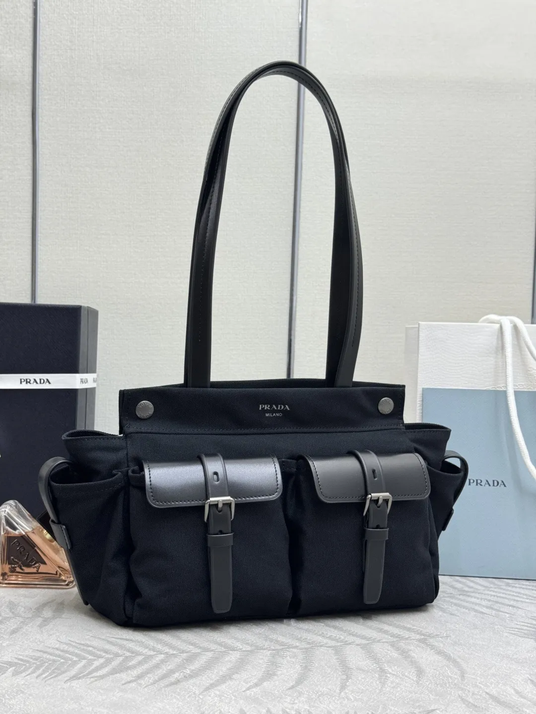 Prada Route Medium Canvas Tote Bag D96016442 — view 4