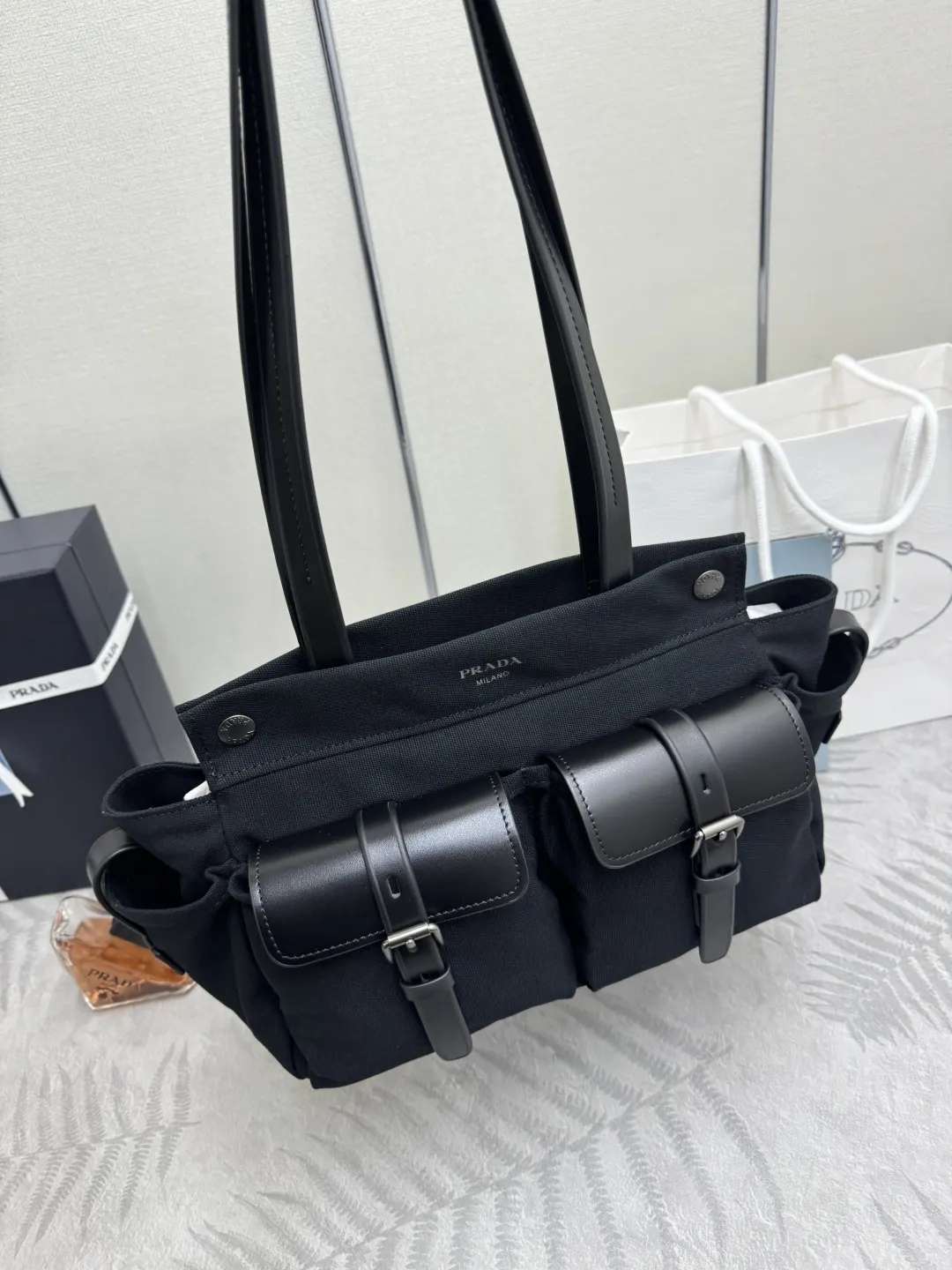 Prada Route Medium Canvas Tote Bag D96016442 — view 5