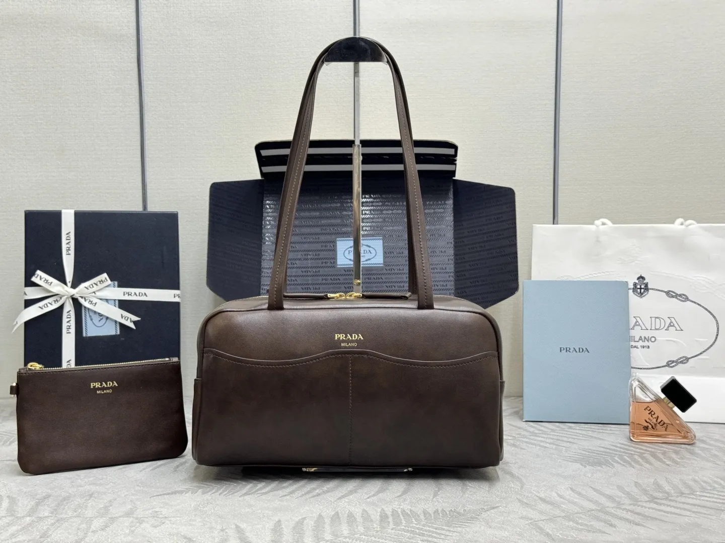 Prada Vintage-Effect Leather Bowling Bag D100016508