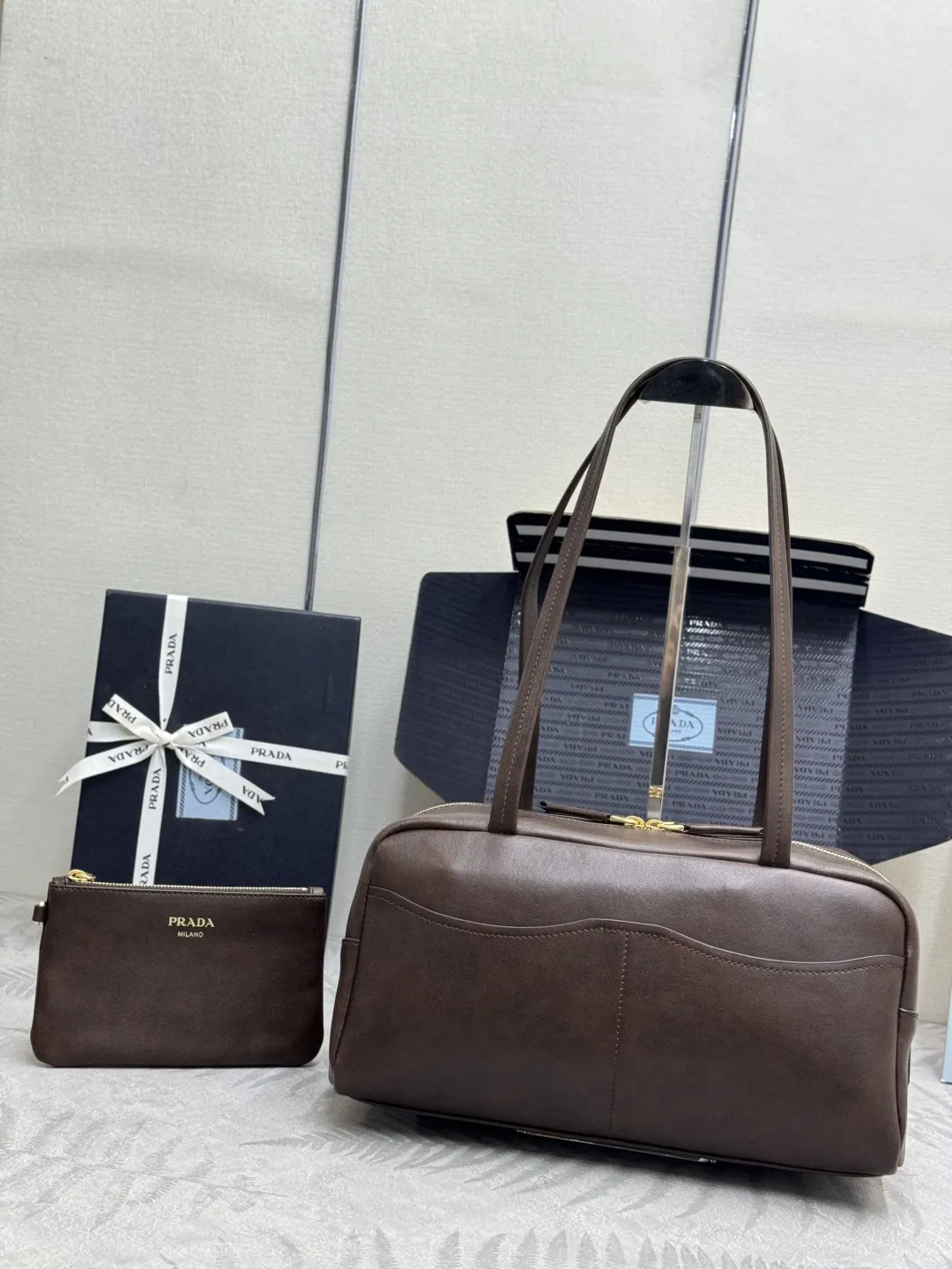 Prada Vintage-Effect Leather Bowling Bag D100016508 — view 2