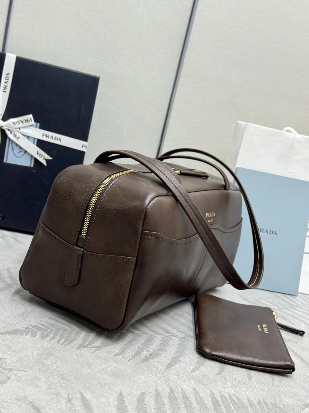 Prada Vintage-Effect Leather Bowling Bag D100016508 — view 4