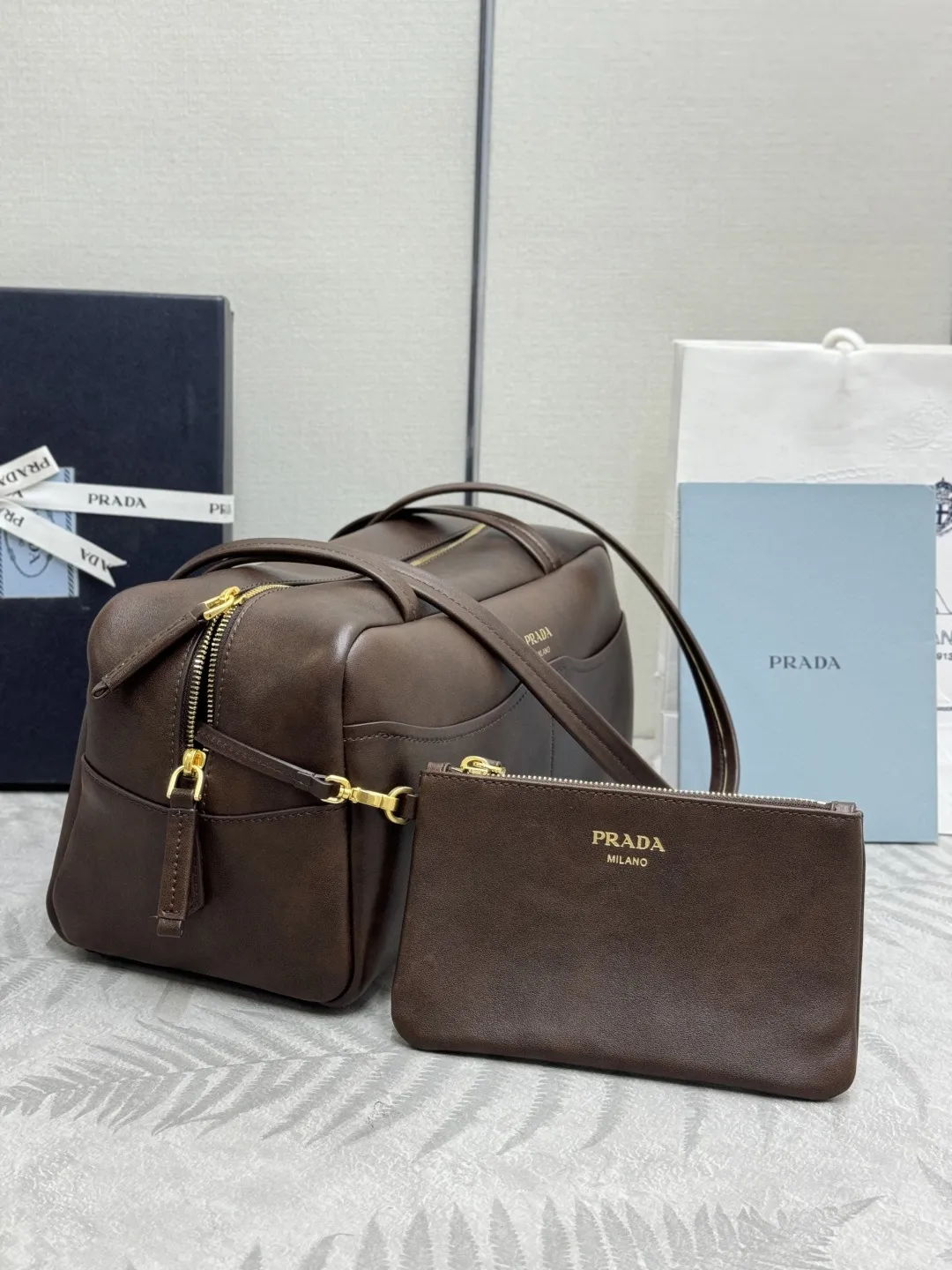 Prada Vintage-Effect Leather Bowling Bag D100016508 — view 5