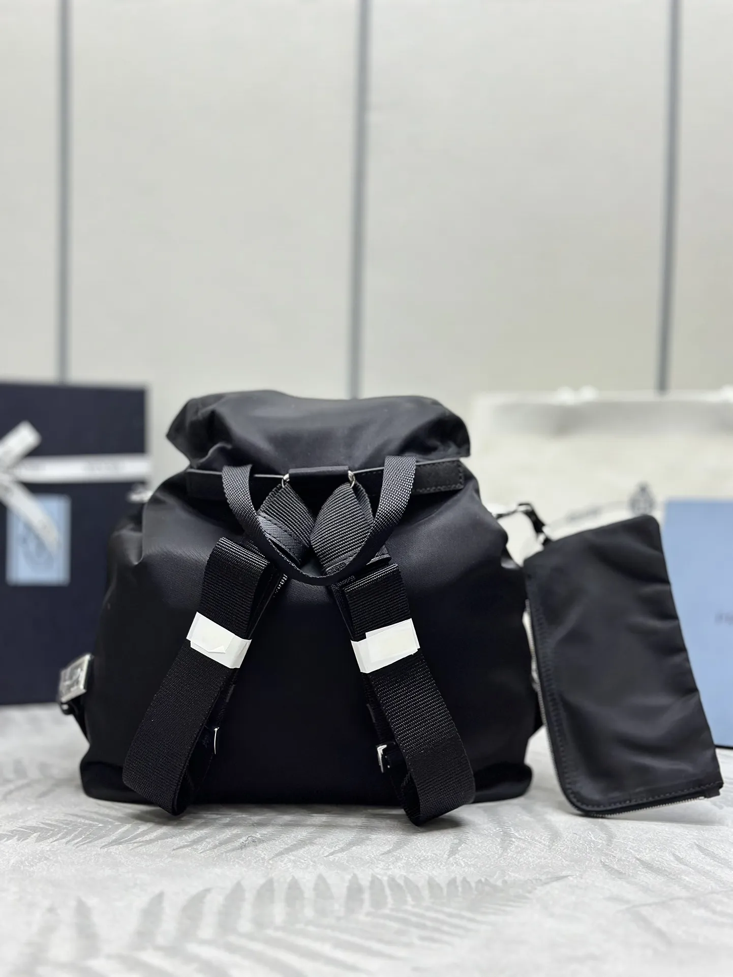 Nylon Saffiano Leather-Trim Backpack with Pouch D76016531 — view 2