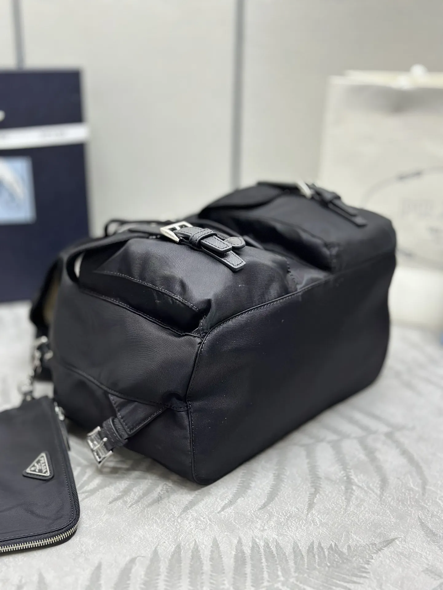 Nylon Saffiano Leather-Trim Backpack with Pouch D76016531 — view 4