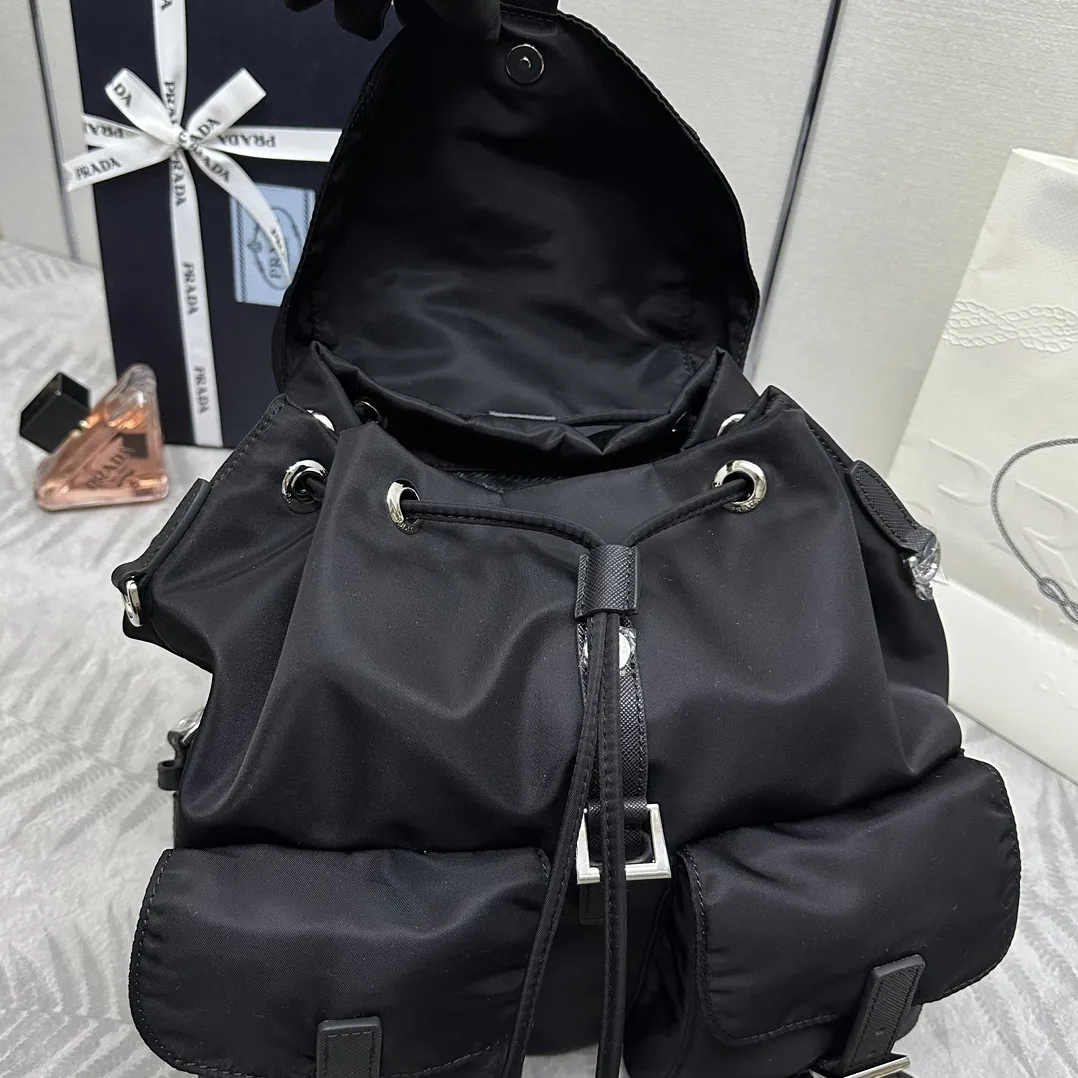 Nylon Saffiano Leather-Trim Backpack with Pouch D76016531 — view 8