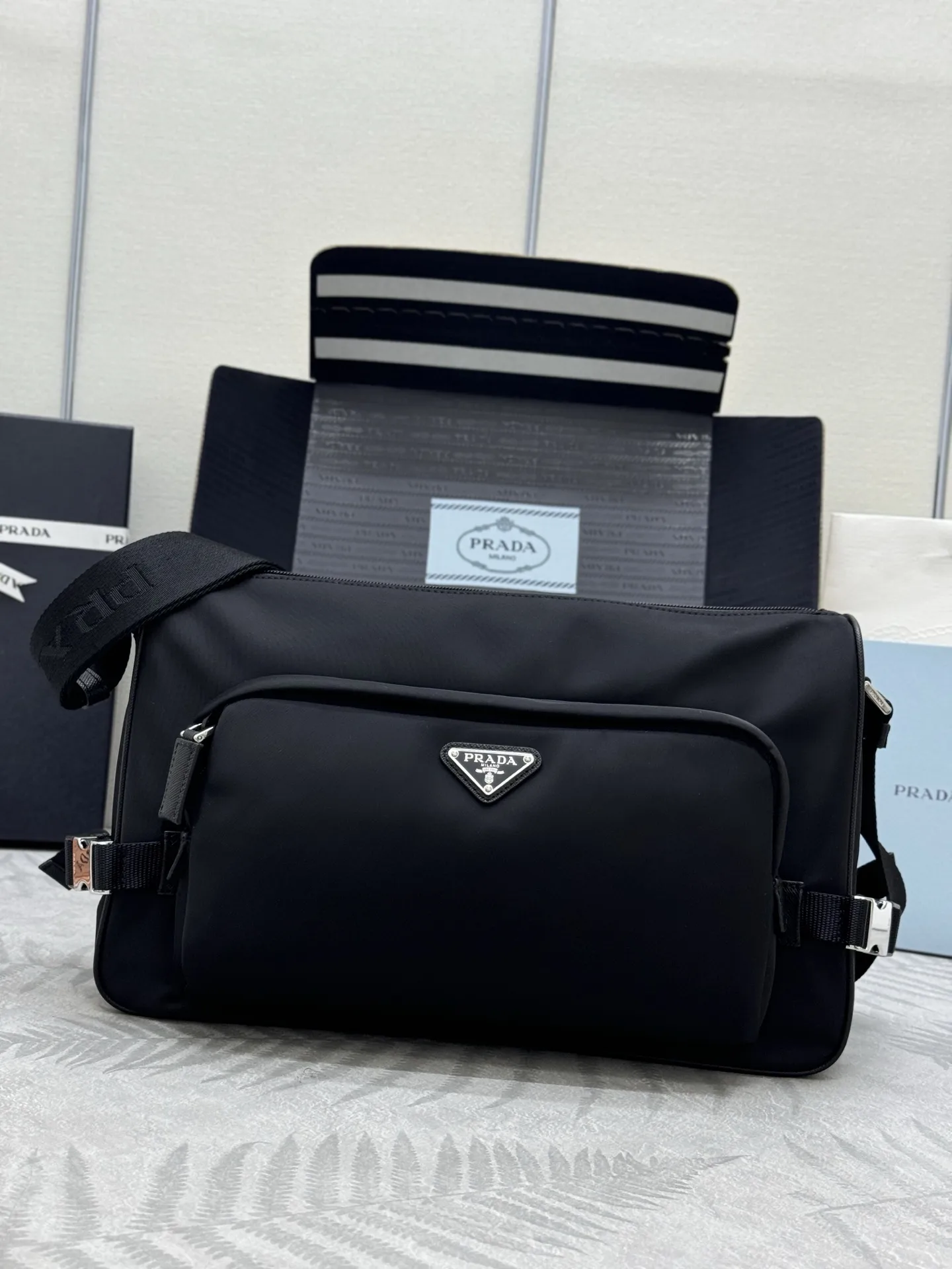 Re-Nylon and Saffiano Leather Messenger Bag D69016516