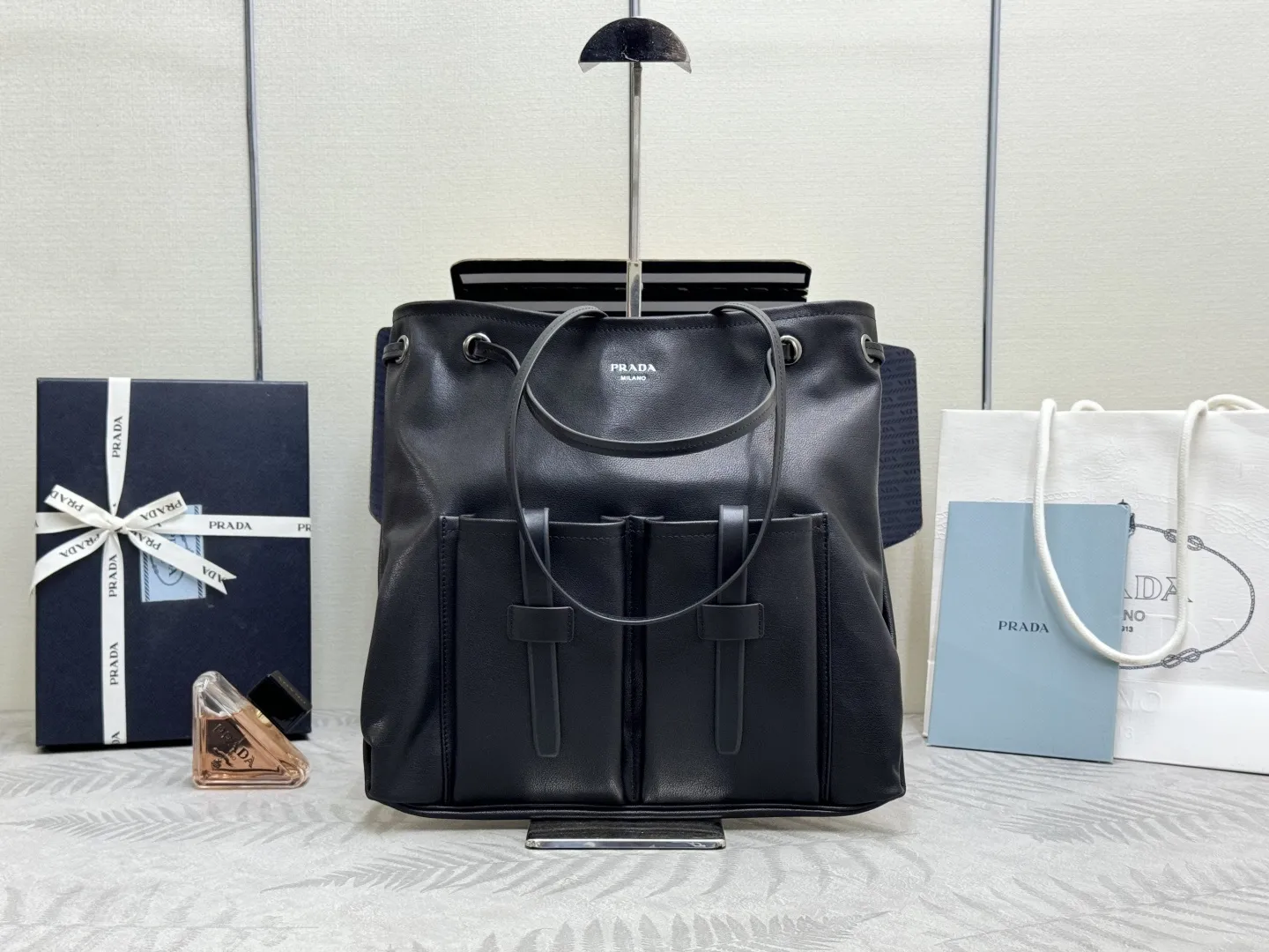 Leather Tote Bag with Drawstring Closure D103016473