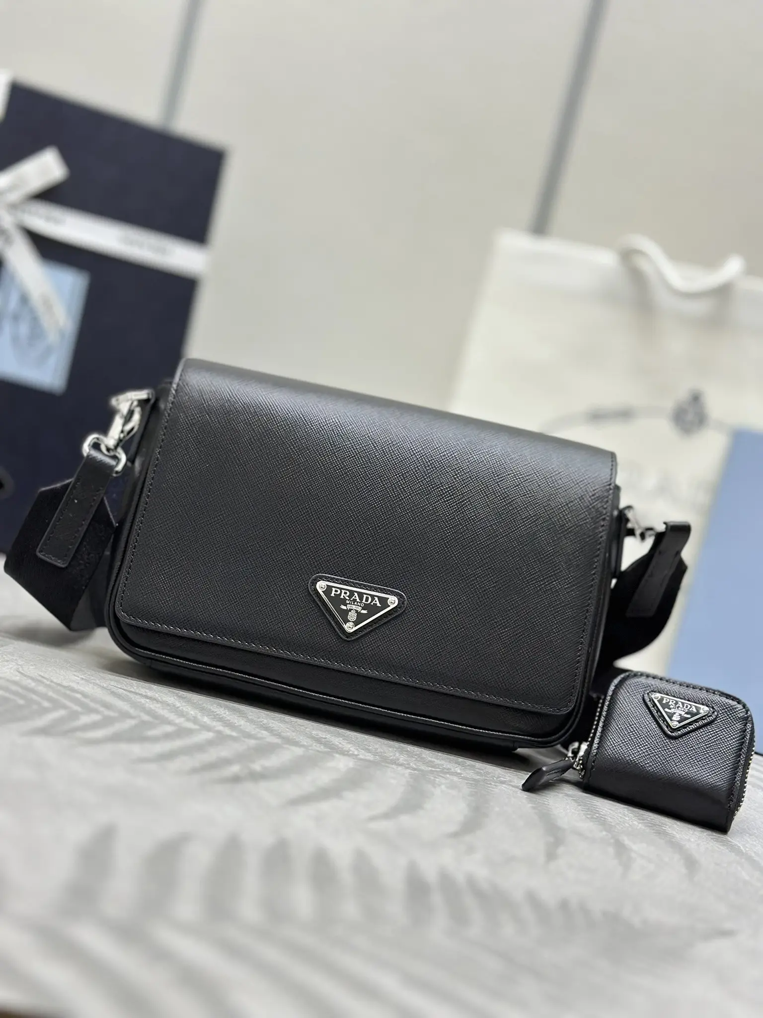 Saffiano Leather Shoulder Bag with Pouch D98016474
