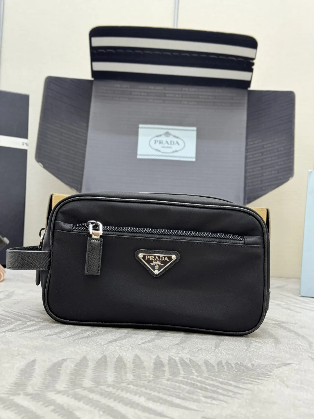 Re-Nylon Travel Pouch with Saffiano Handle D60016477