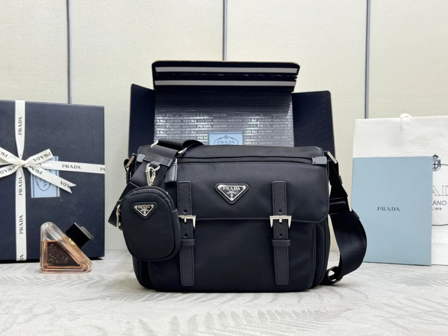 Re-Nylon Crossbody Bag with Detachable Pouch D70016481