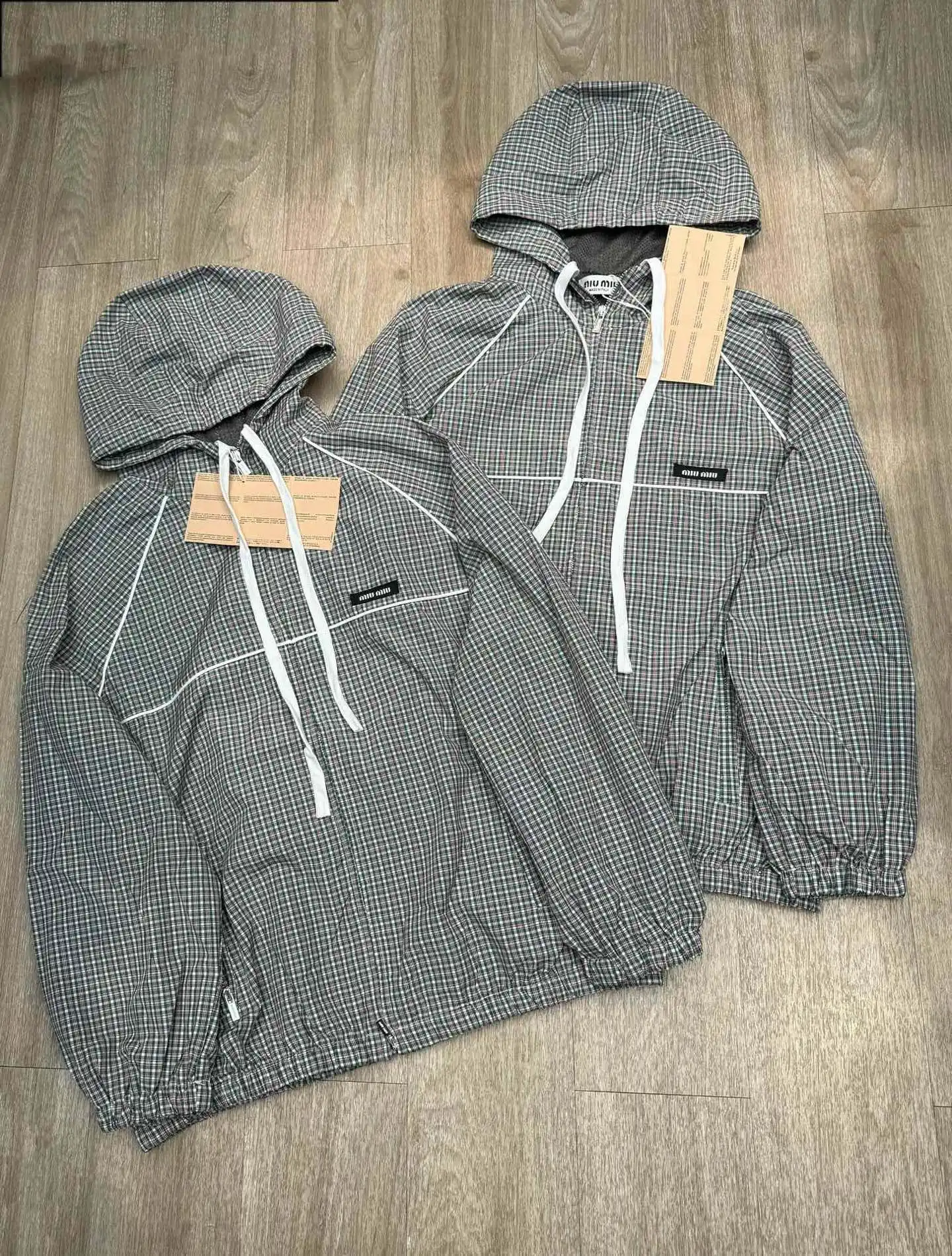 Check Print Hooded Windbreaker Jacket D12915686