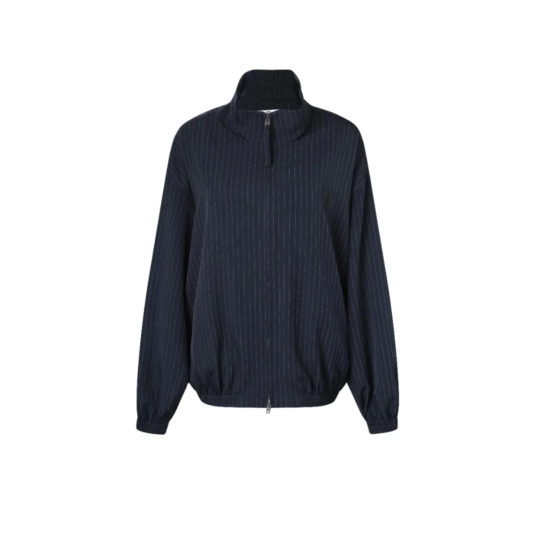 Embroidered Pinstripe Zip-Up Jacket D14520378