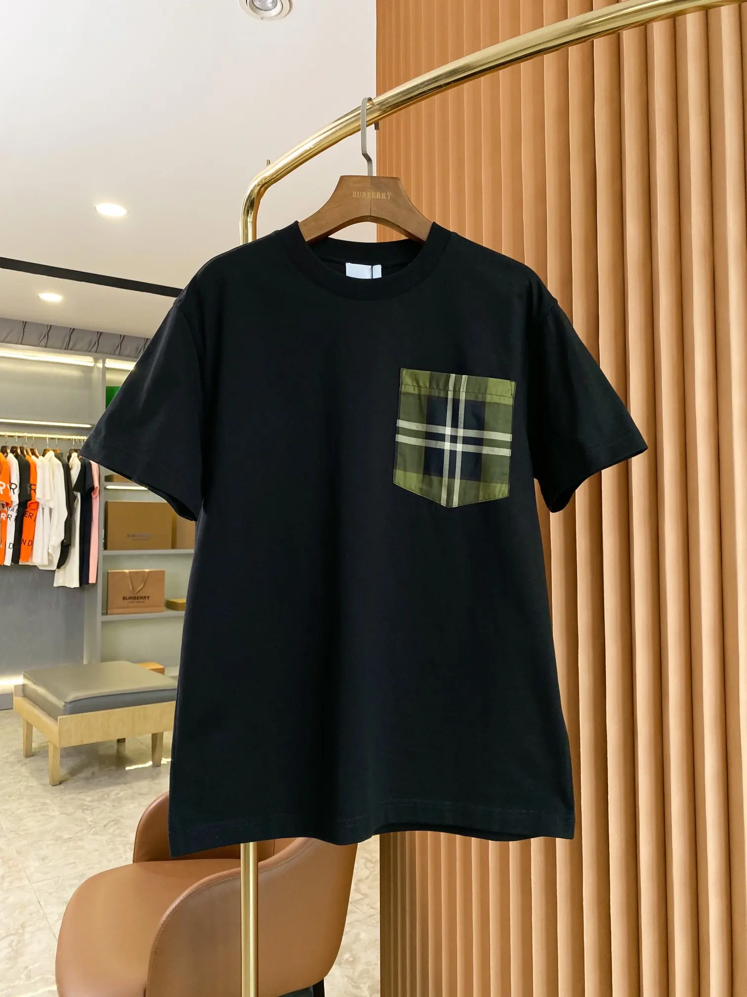 Vintage Check Pocket Cotton T-Shirt D14513111