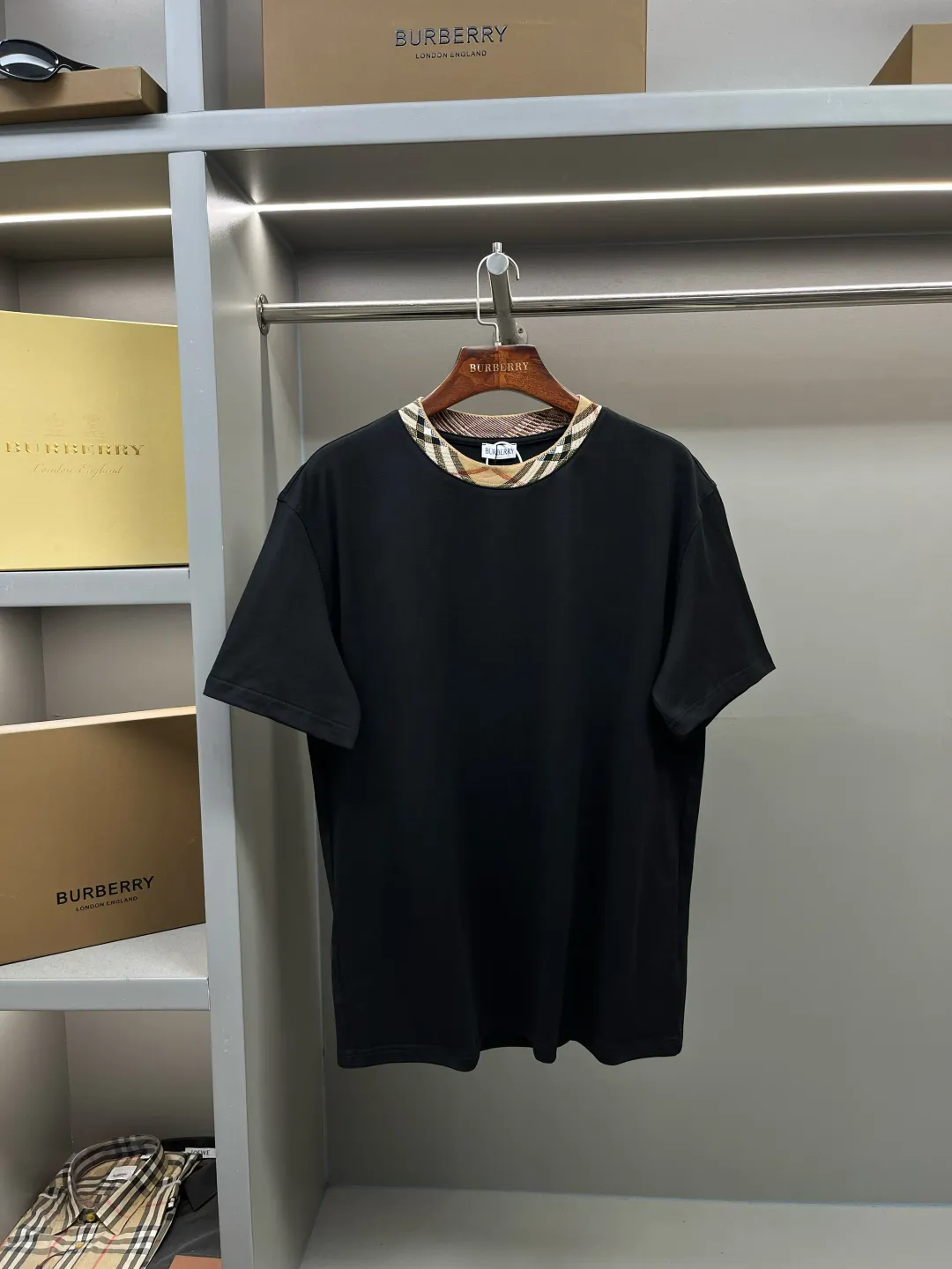 Check-Trim Cotton Jersey T-Shirt D15013325