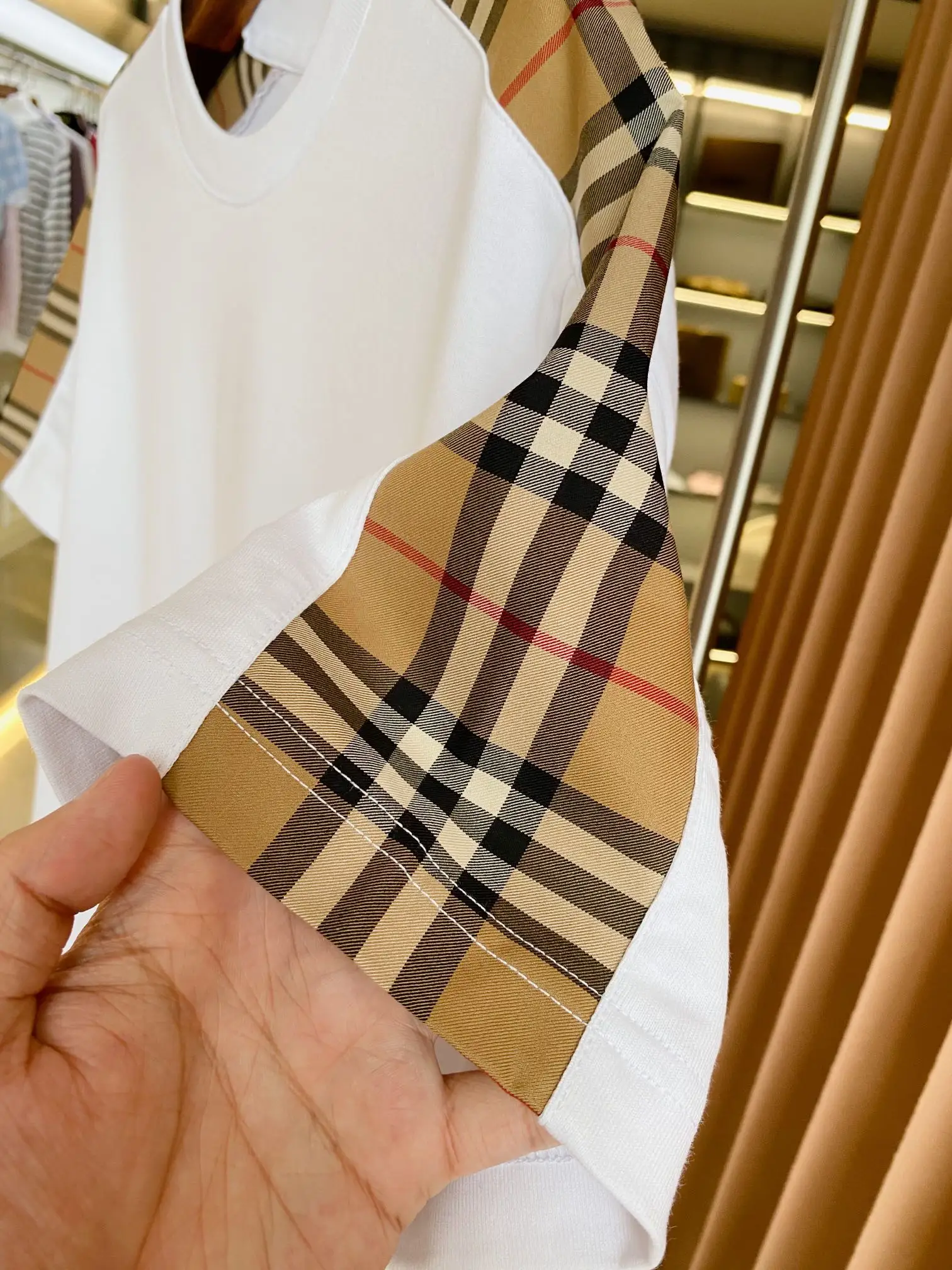 Check-Panel Cotton Jersey T-Shirt D15013120 — view 6